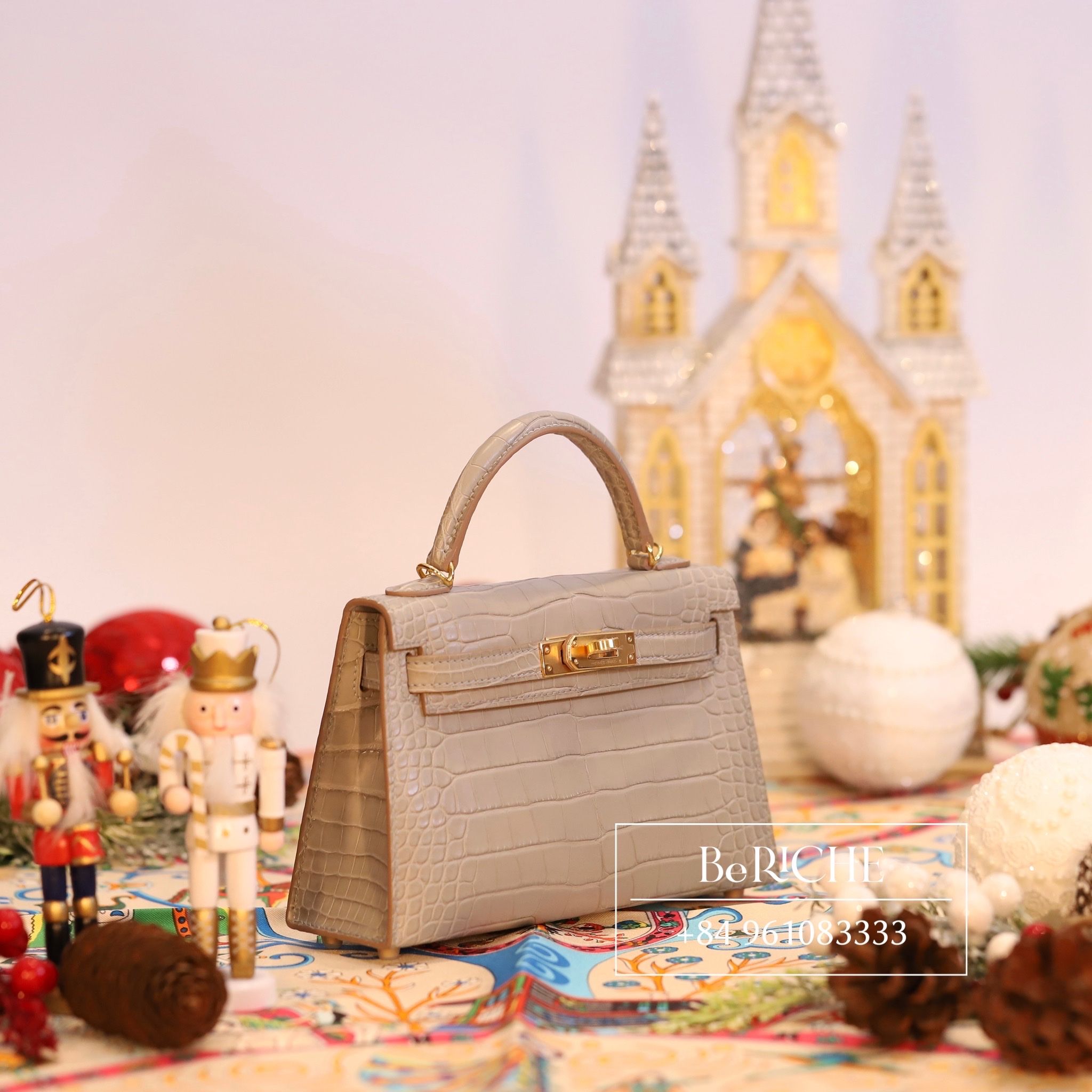 Kelly Mini K20 Crocodile Gris Perle GHW