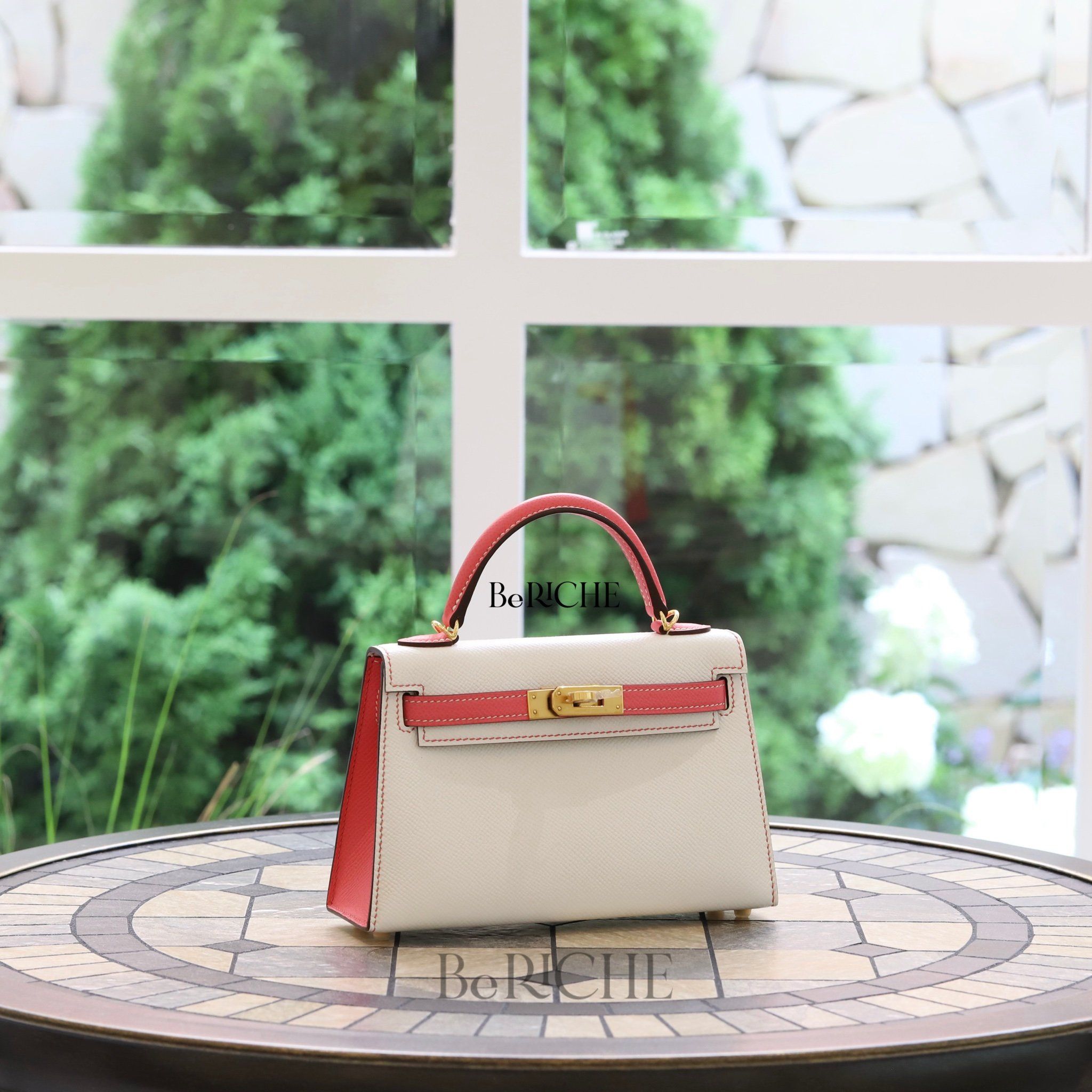 Kelly Mini Hss K20 Epsom Bicolor (Blanc/Rose Azalle)