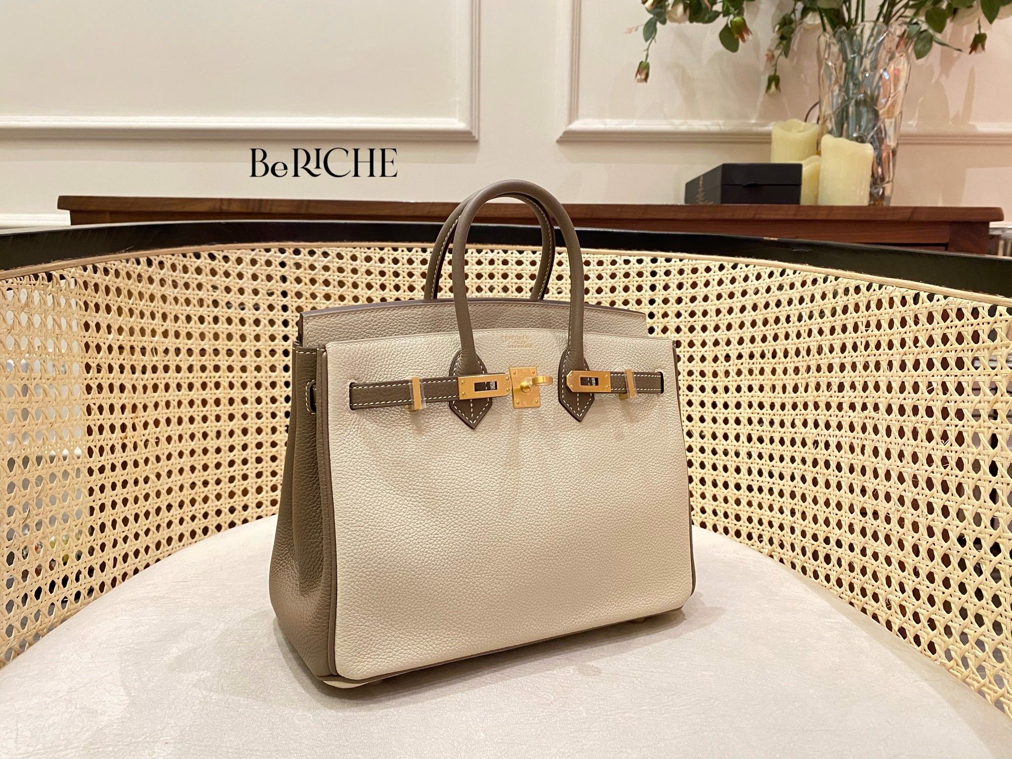 Birkin B25 Togo Bicolor Craie/ Etoupe Brushed GHW