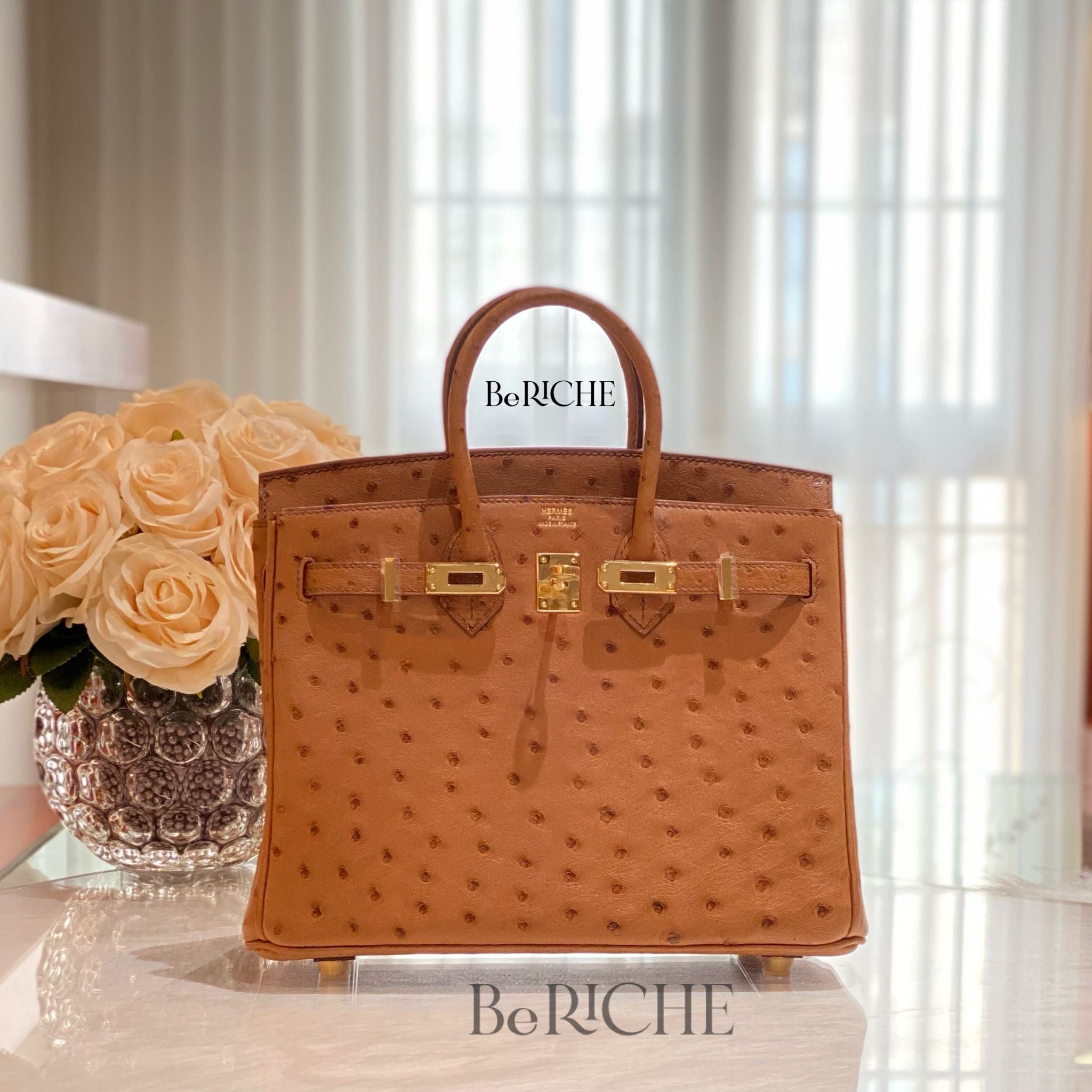 Birkin B25 Ostrich Cognac GHW