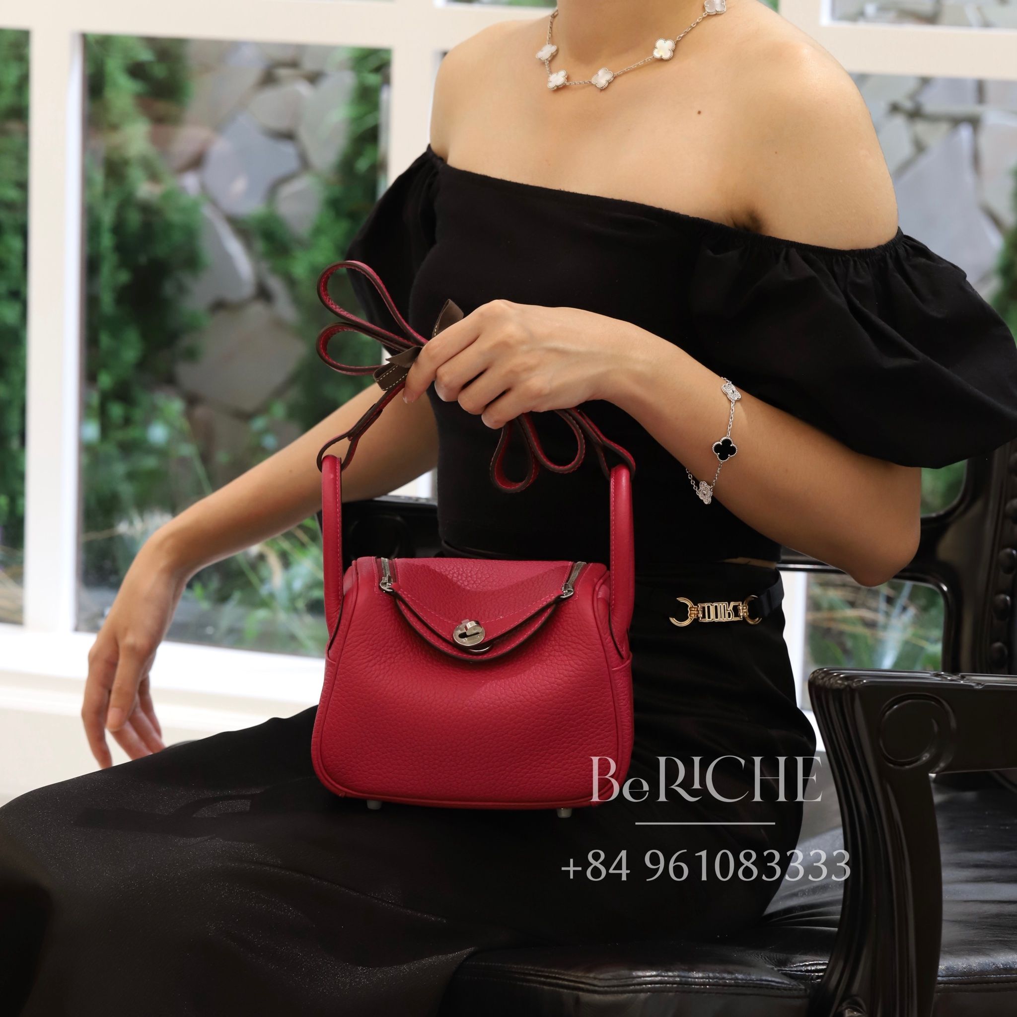 Mini Lindy 20 Clemence Leather Rose Shocking PHW