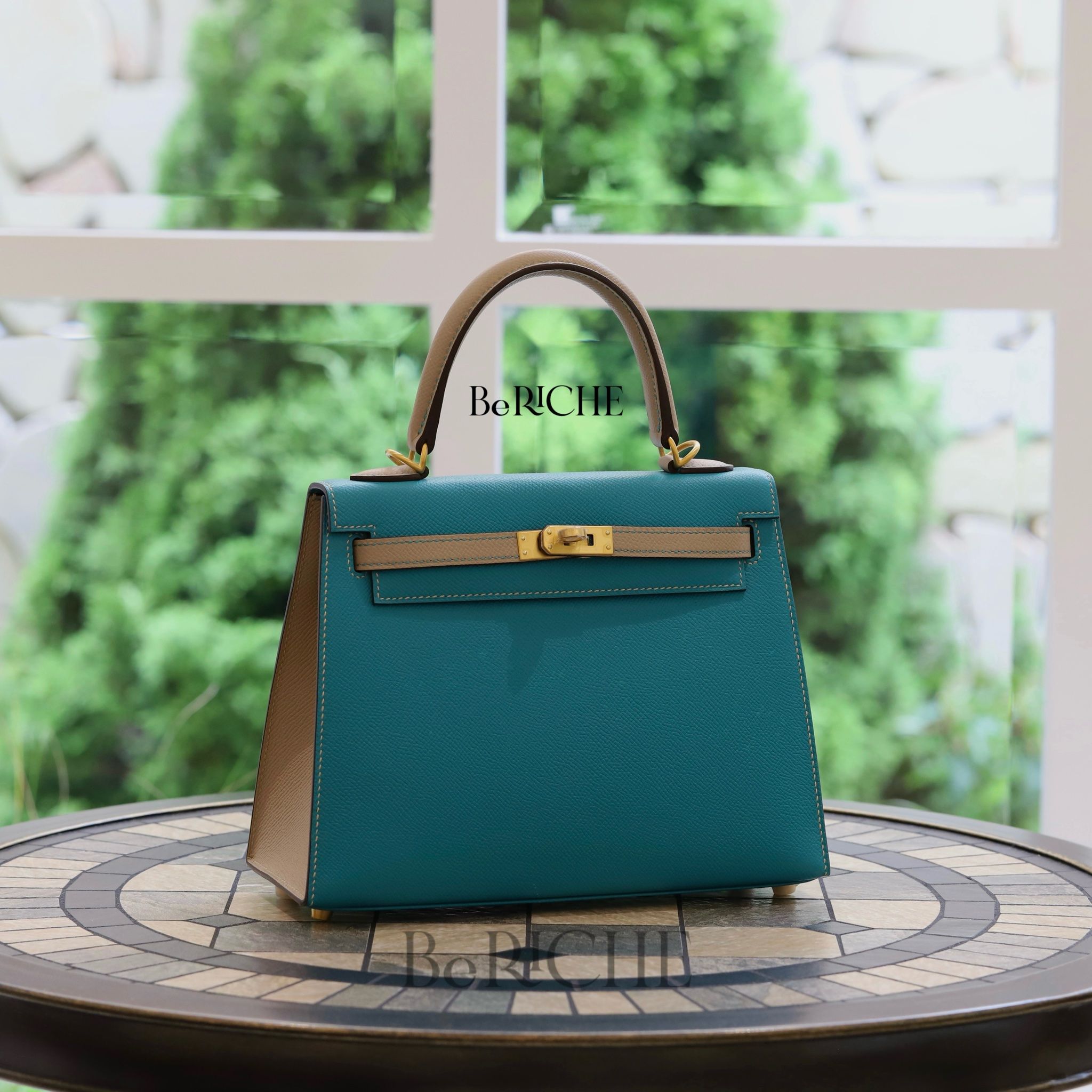 Kelly Hss K25 Epsom Bicolor (Bleu Paon/Trench)