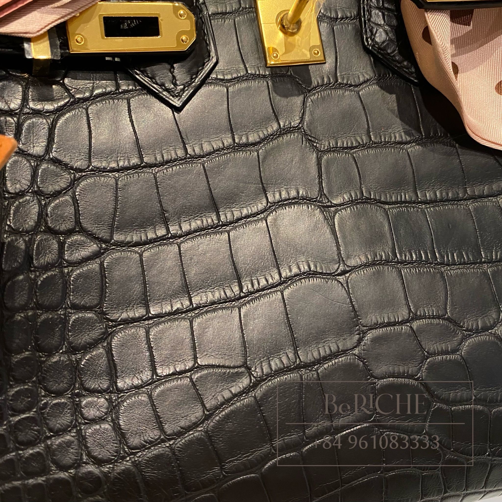 Birkin B25 Crocodile Matte Alligator Noir Black GHW