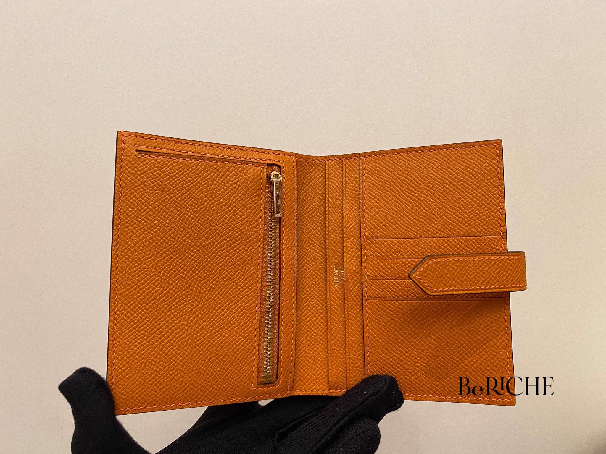 Hermes Wallet Bearn Compact Orange GHW