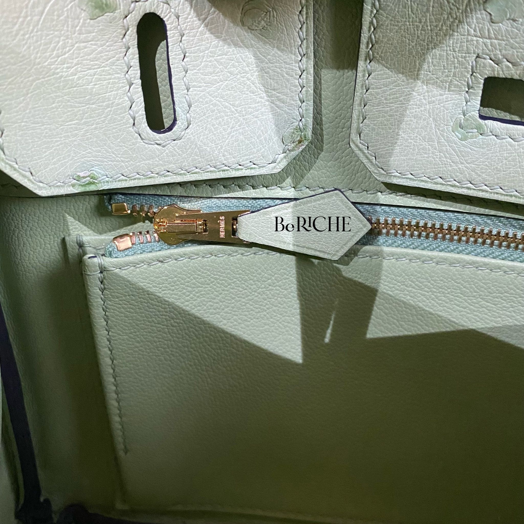 Birkin B25 Ostrich Vert Criquet GHW