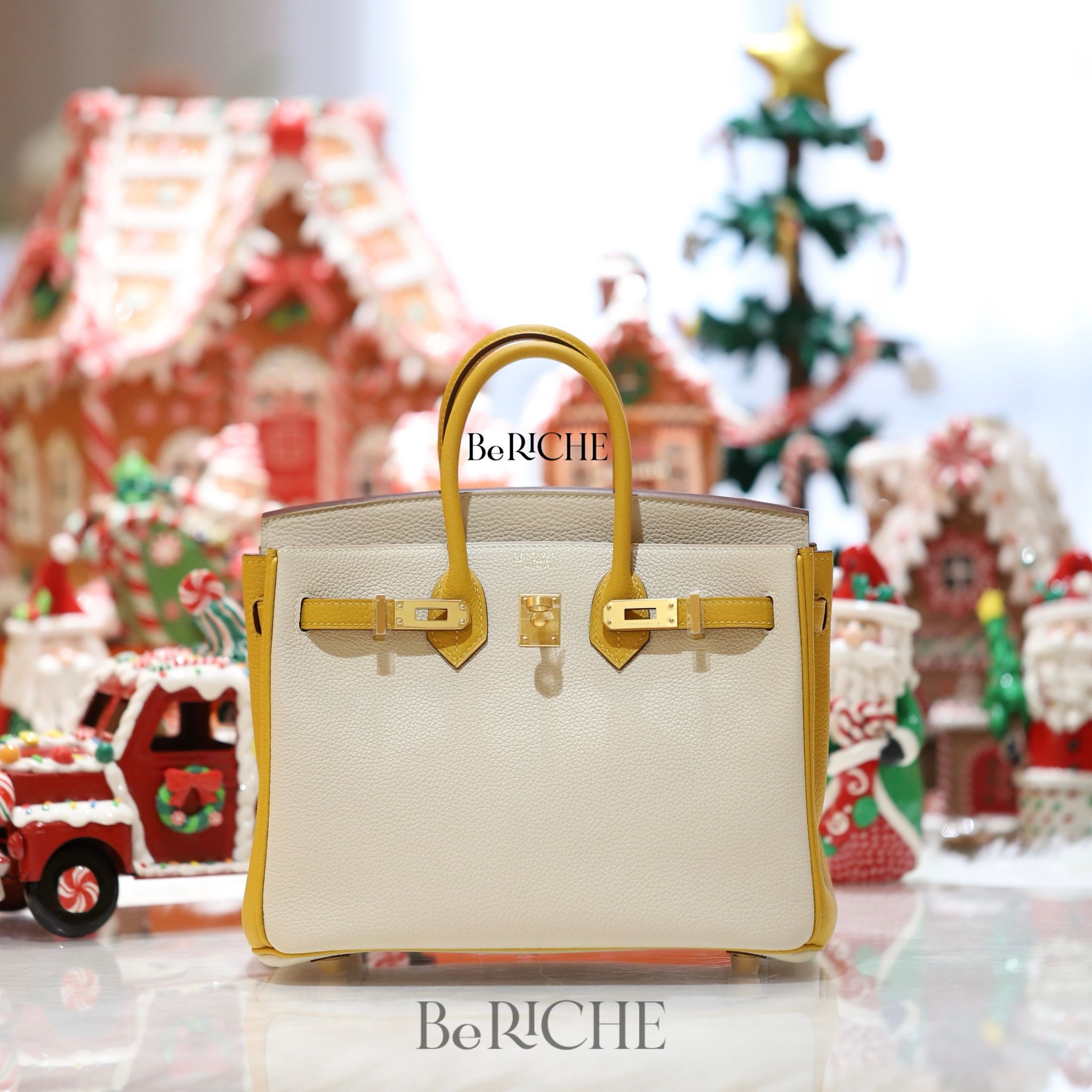 Birkin 25 B25 togo Bicolor hss Craie/JauneAmber Brushed GHW