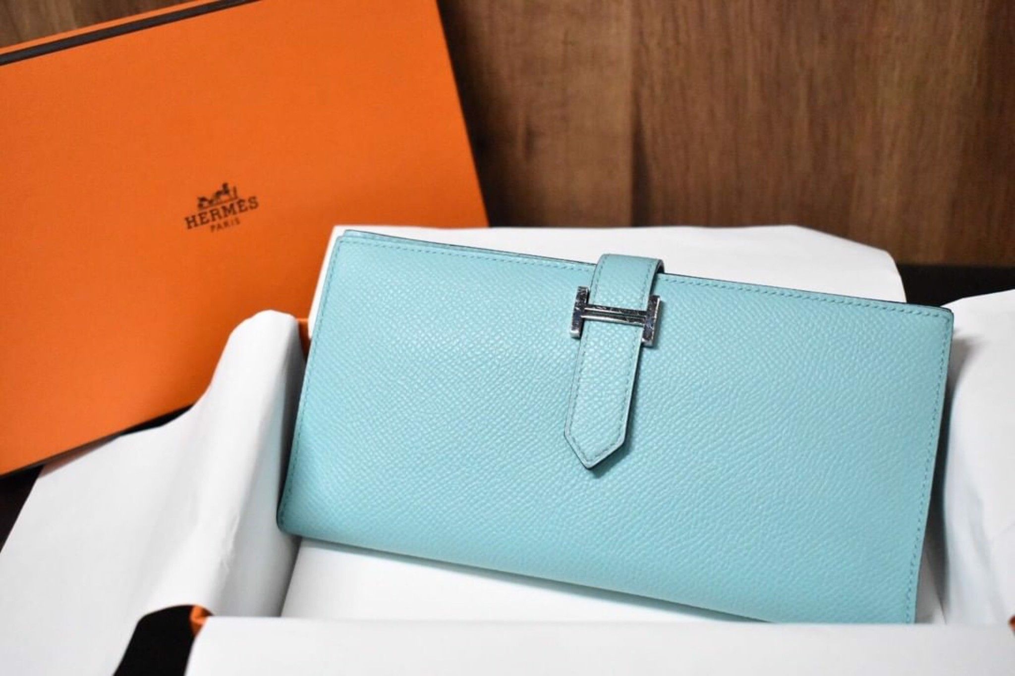 Hermes Bearn Long Wallet Bleu Atoll GHW