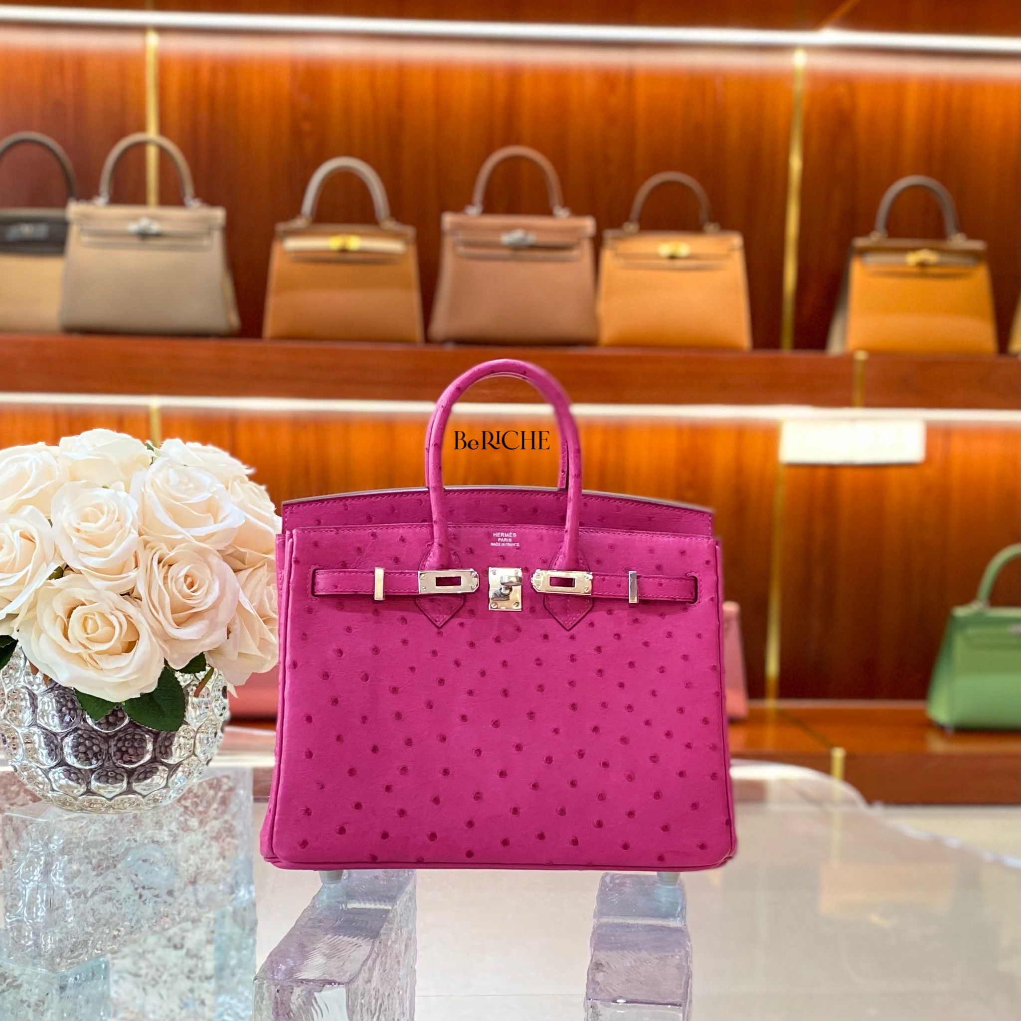 Birkin B25 Otrich Fuchsia PHW