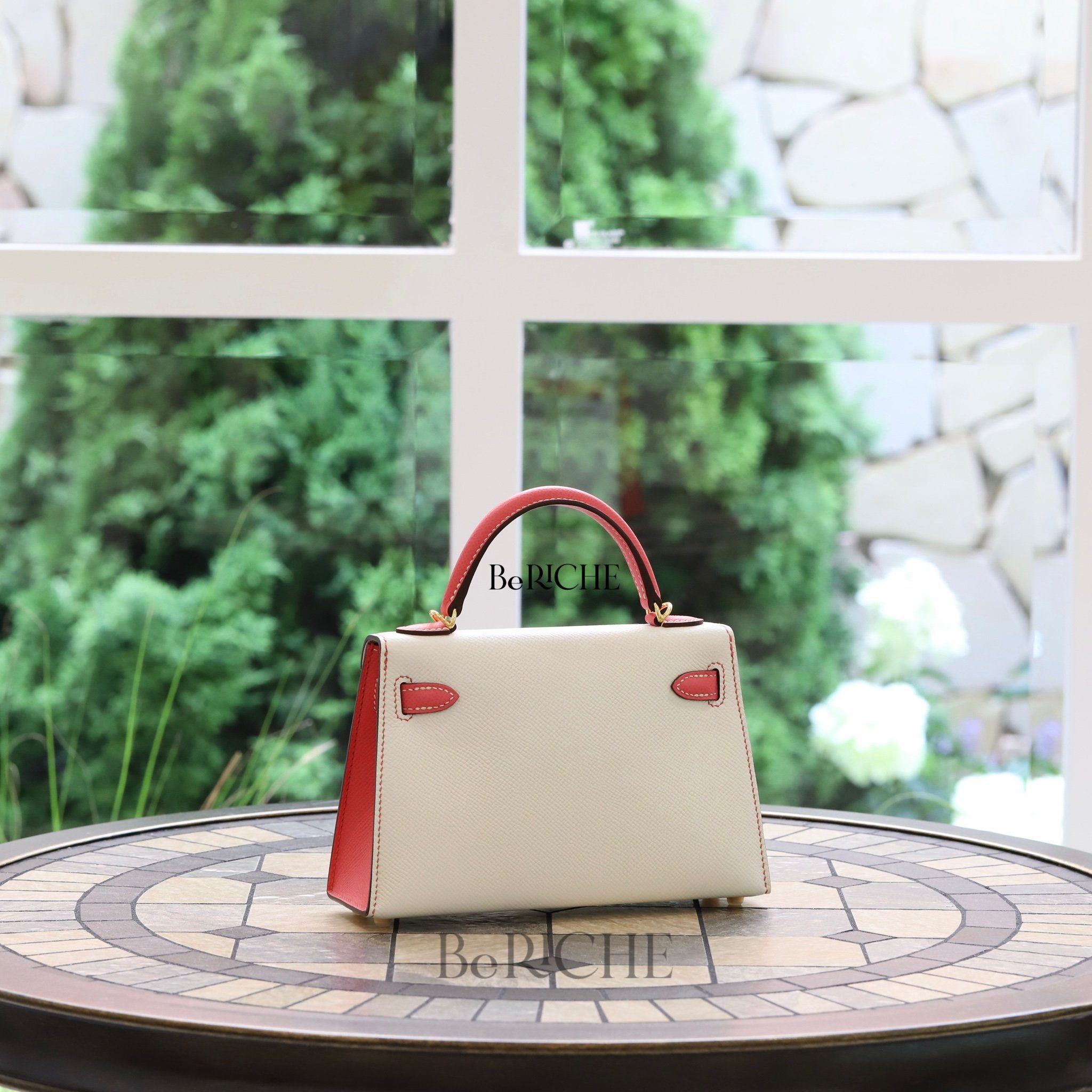 Kelly Mini Hss K20 Epsom Bicolor (Blanc/Rose Azalle)
