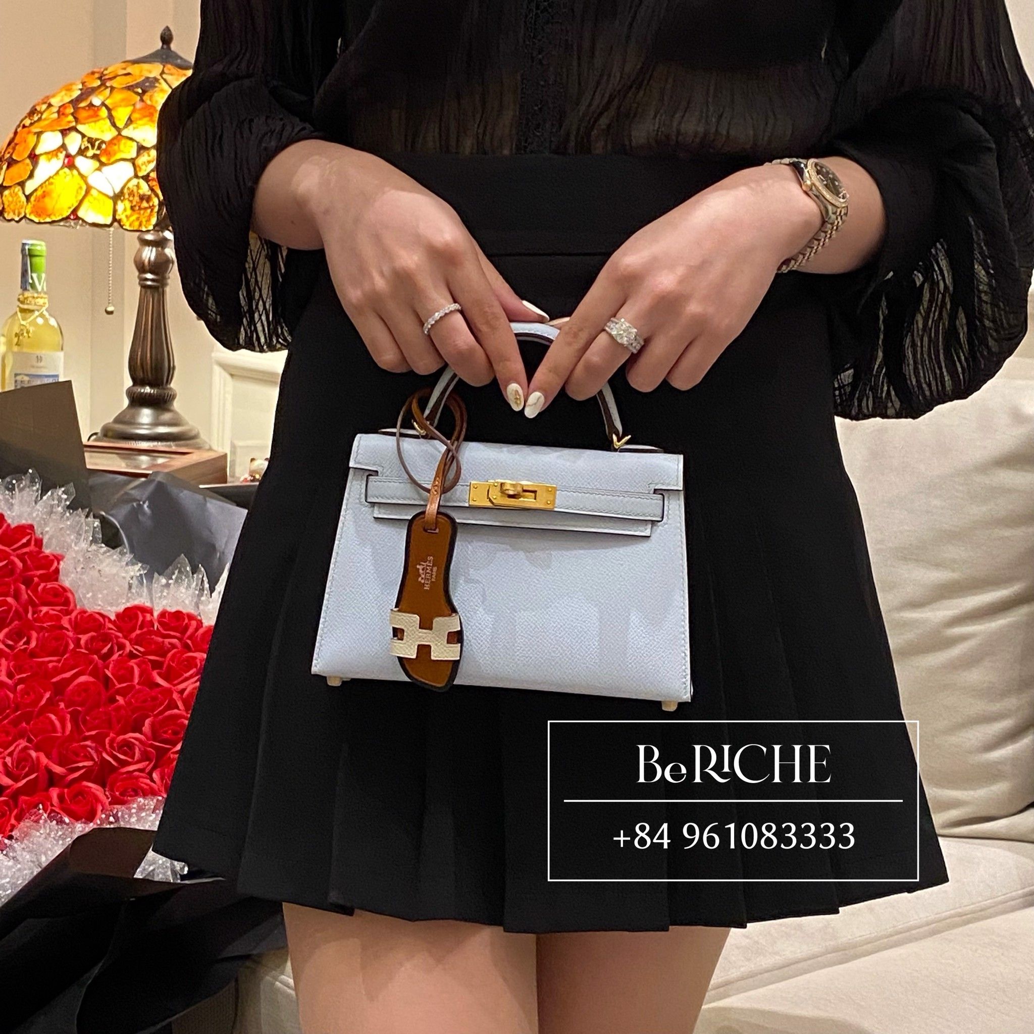 Kelly Mini Epsom Bleu Brume GHW