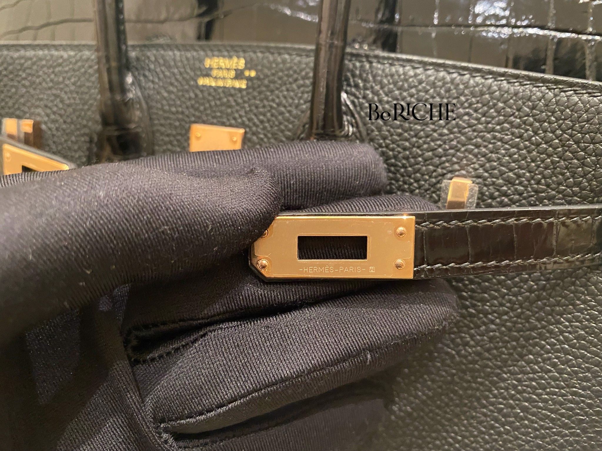 Birkin B25 Touch Togo/Crocodile Noir Black RGHW