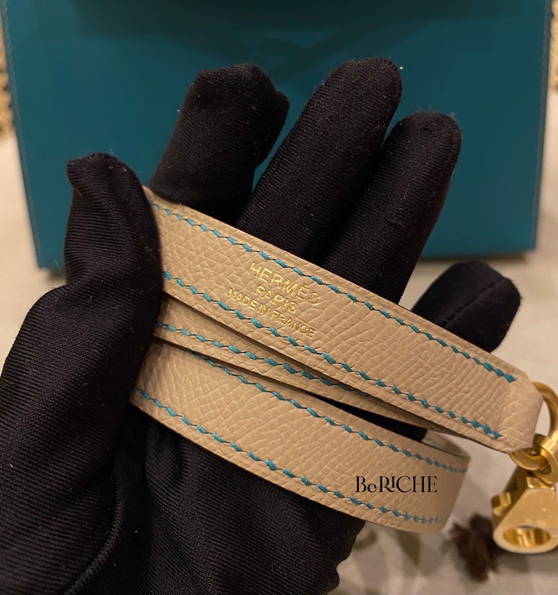 Kelly Hss K25 Epsom Bicolor (Bleu Paon/Trench)