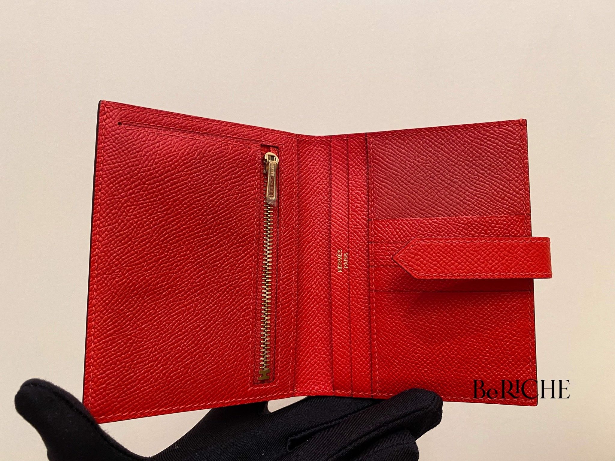 Hermes Wallet Bearn Compact Red GHW