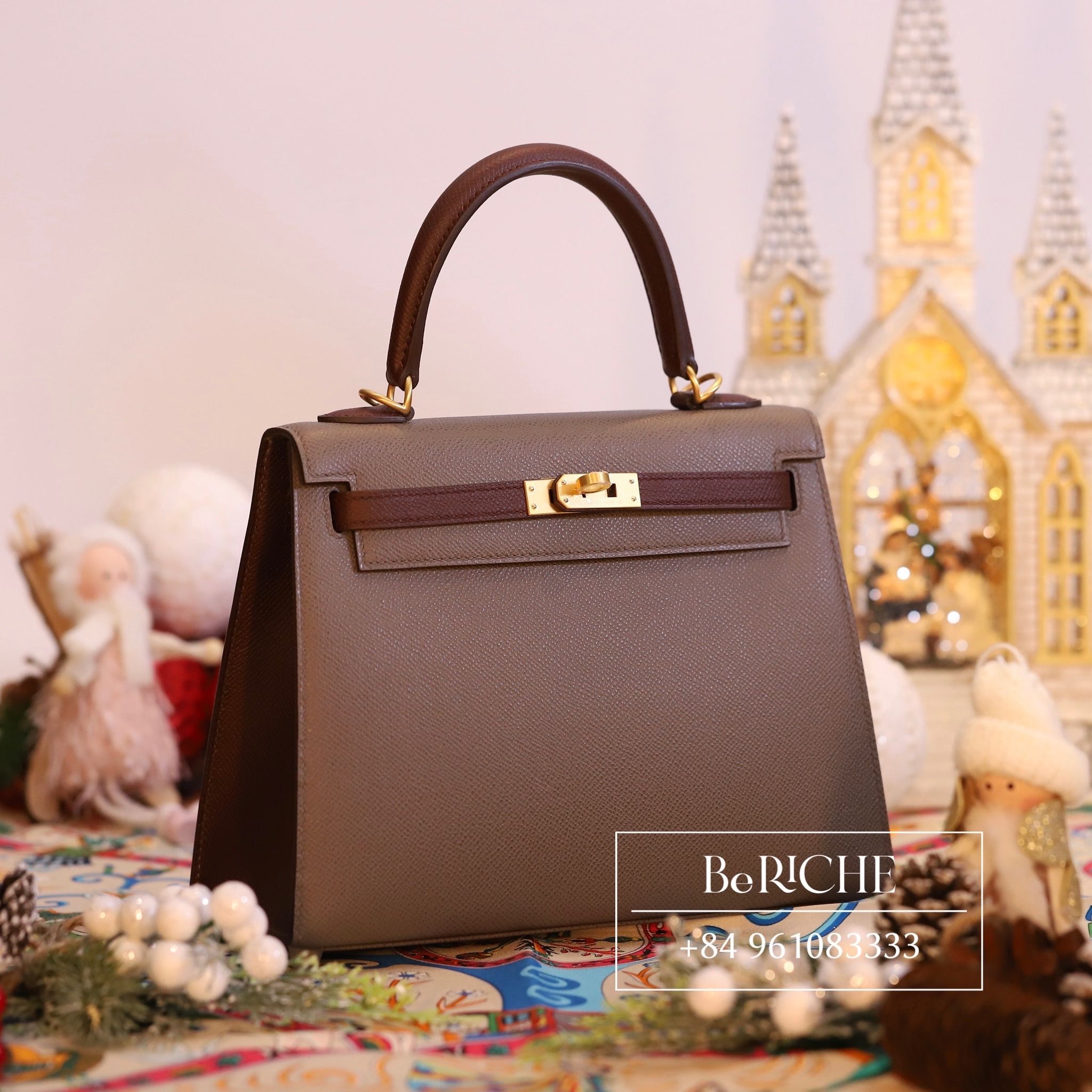 Kelly K25 Epsom Bicolor Etain/Bordeaux GHW