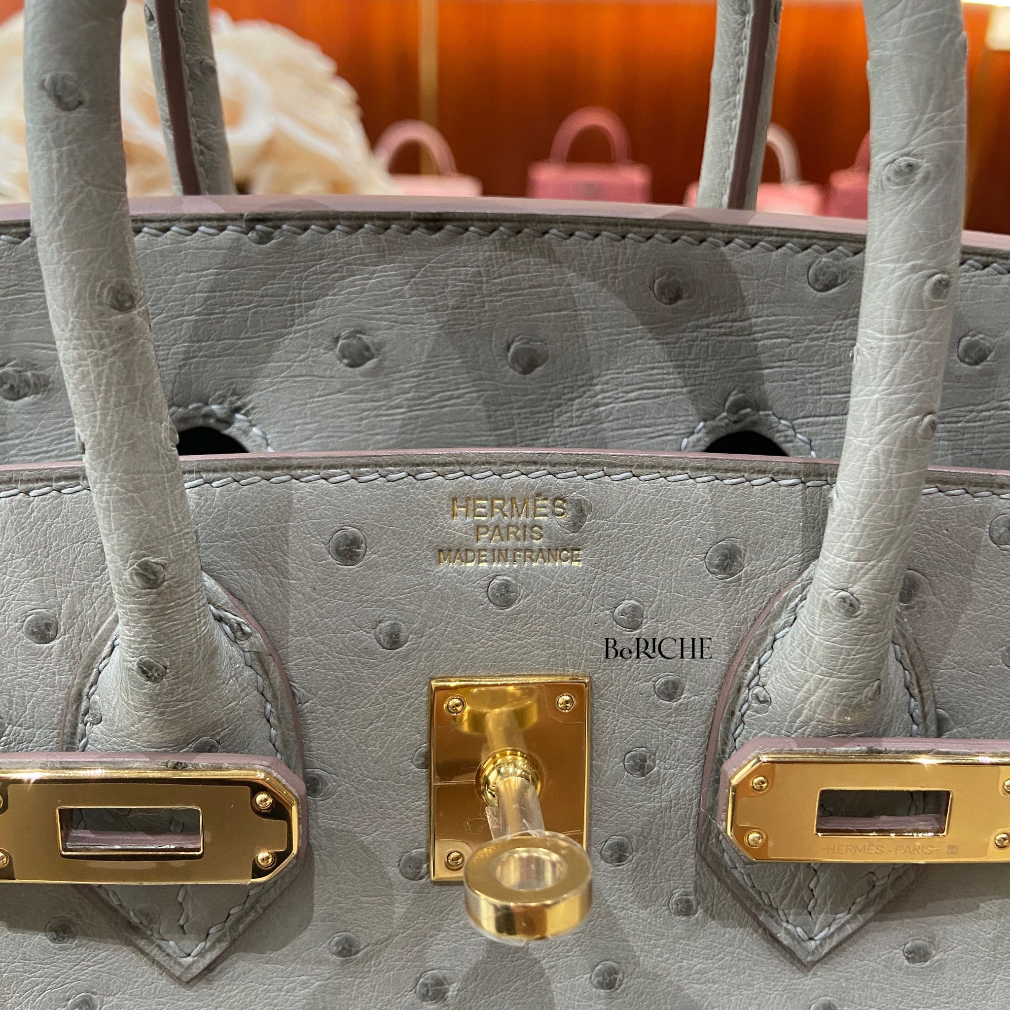 Birkin B25 Ostrich Gris GHW