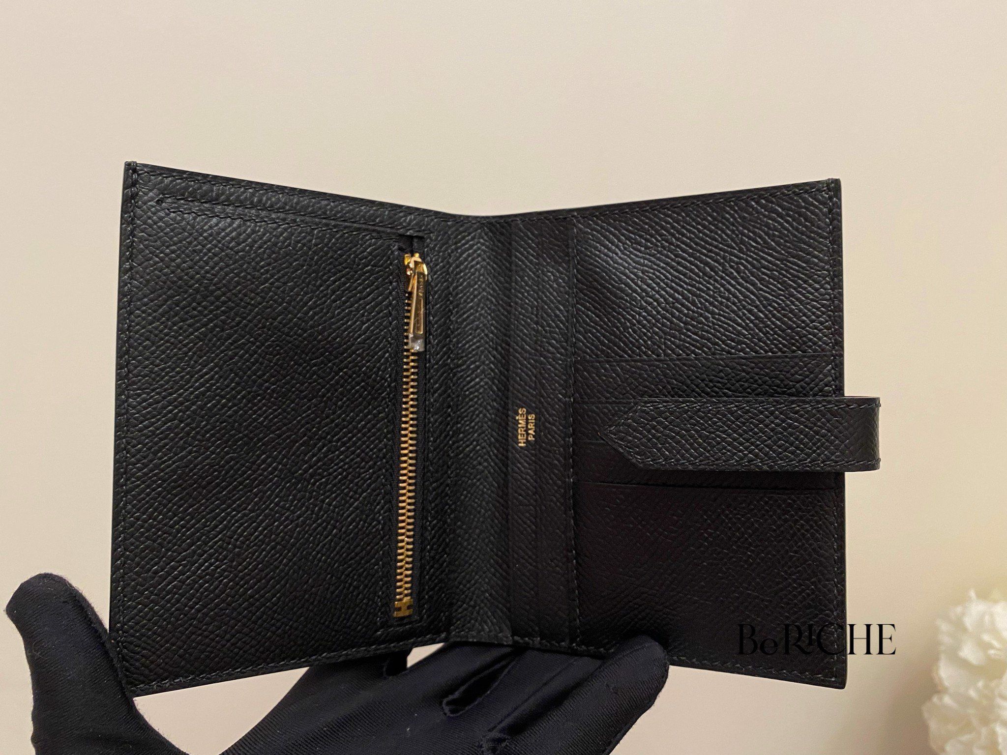 Hermes Wallet Bearn Compact Black GHW