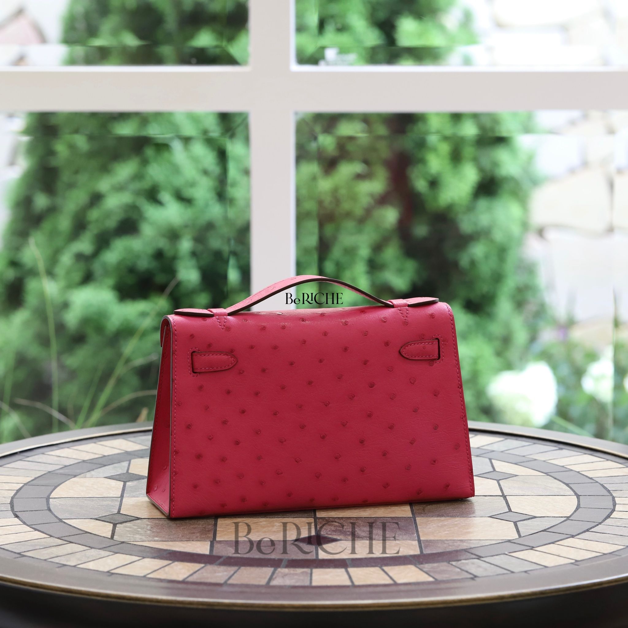 Kelly Pochette KP22 Ostrich Rose Tyrien