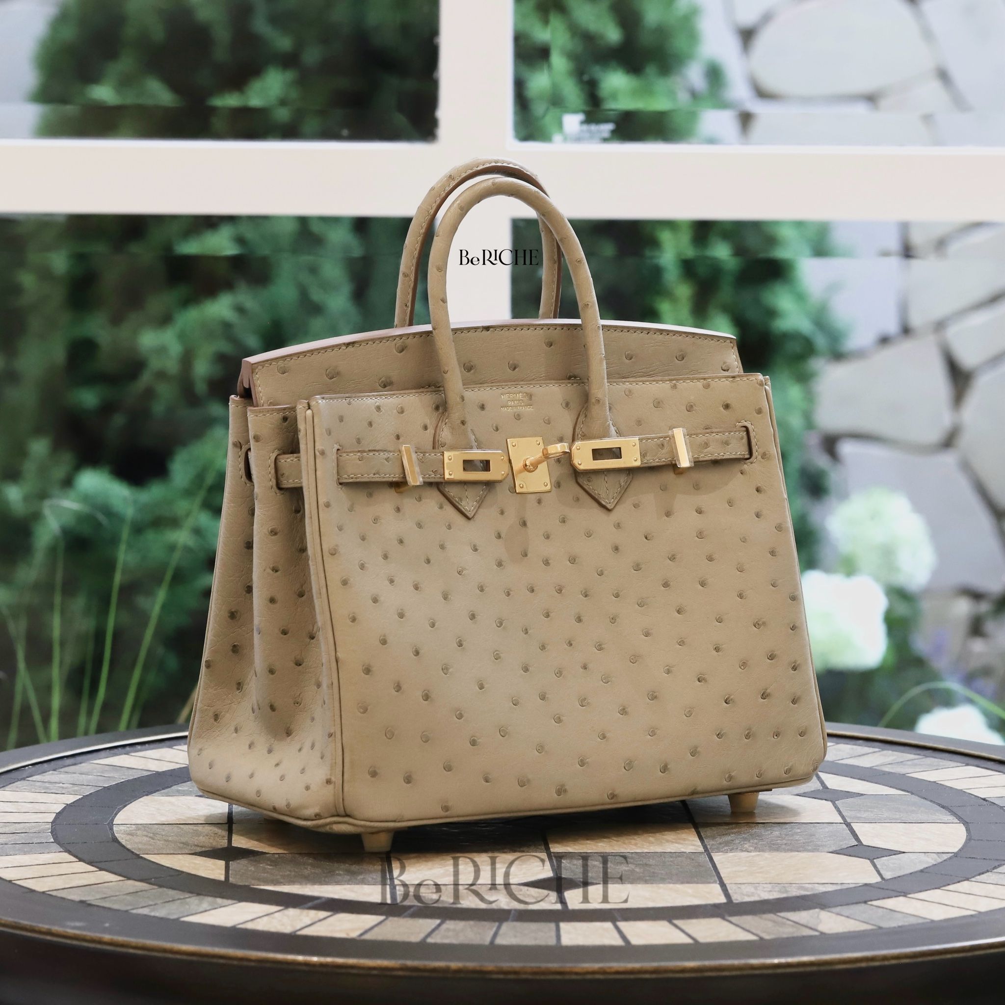 Birkin B25 Ostrich Gris GHW