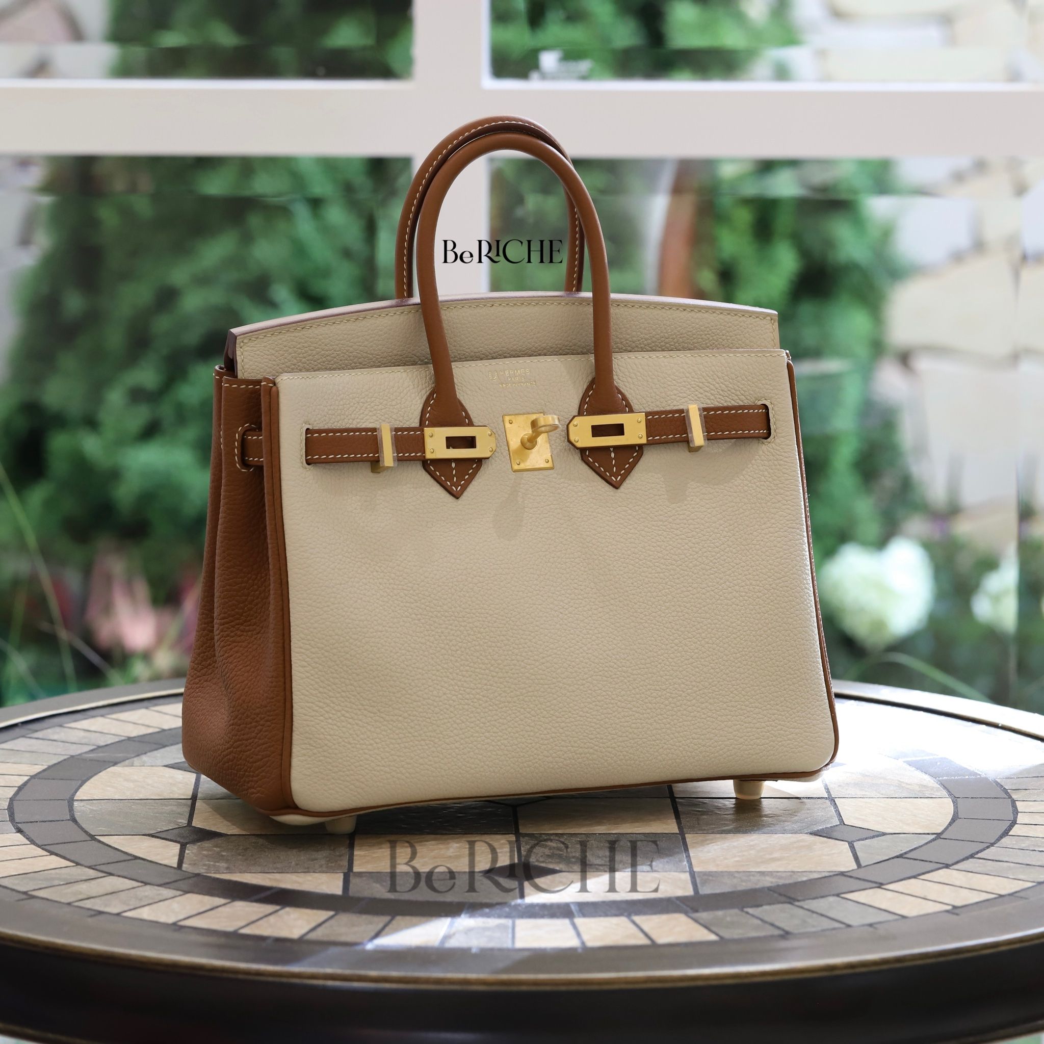 Birkin HSs B25 Togo Bicolor Craie / Gold Brushed GHW