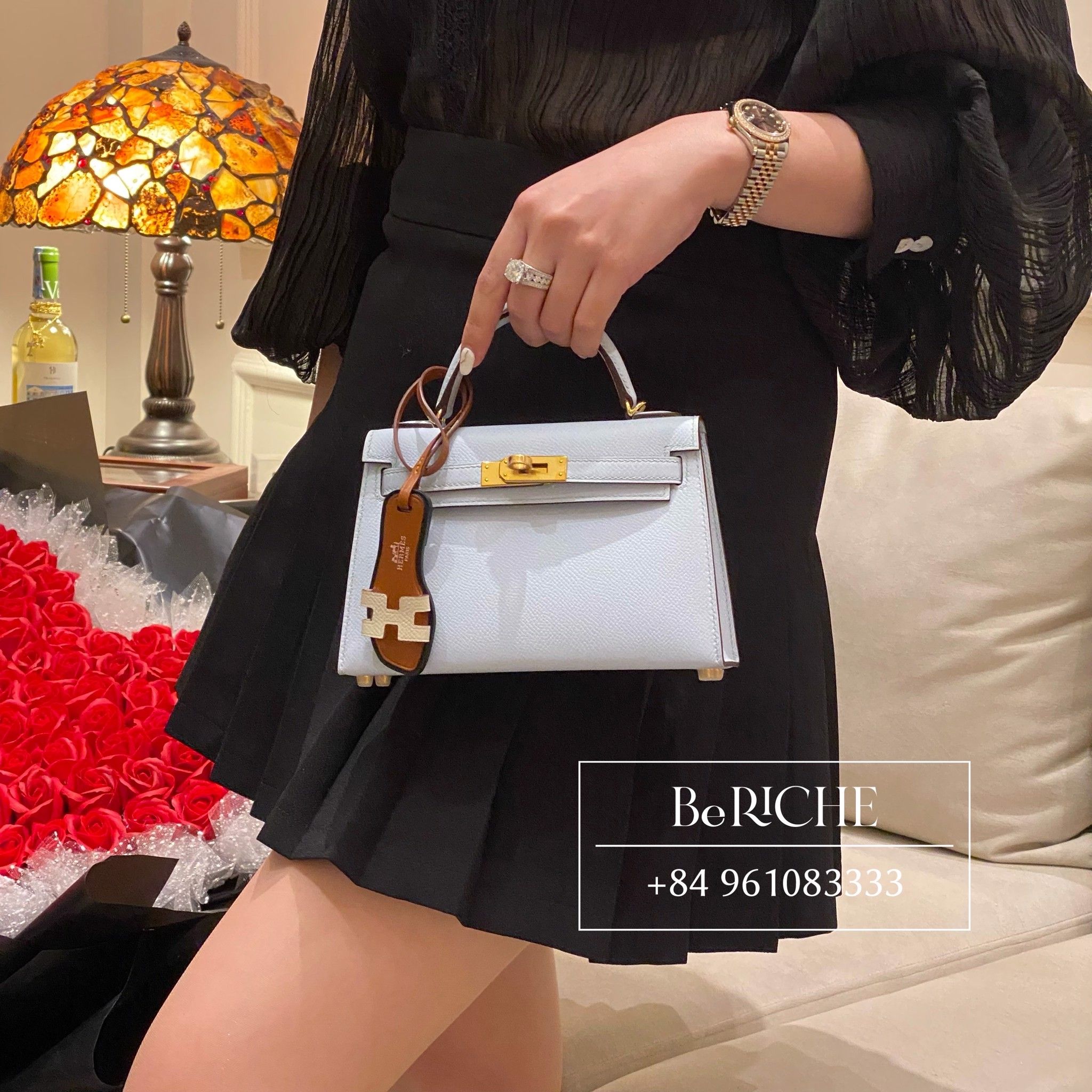 Kelly Mini Epsom Bleu Brume GHW