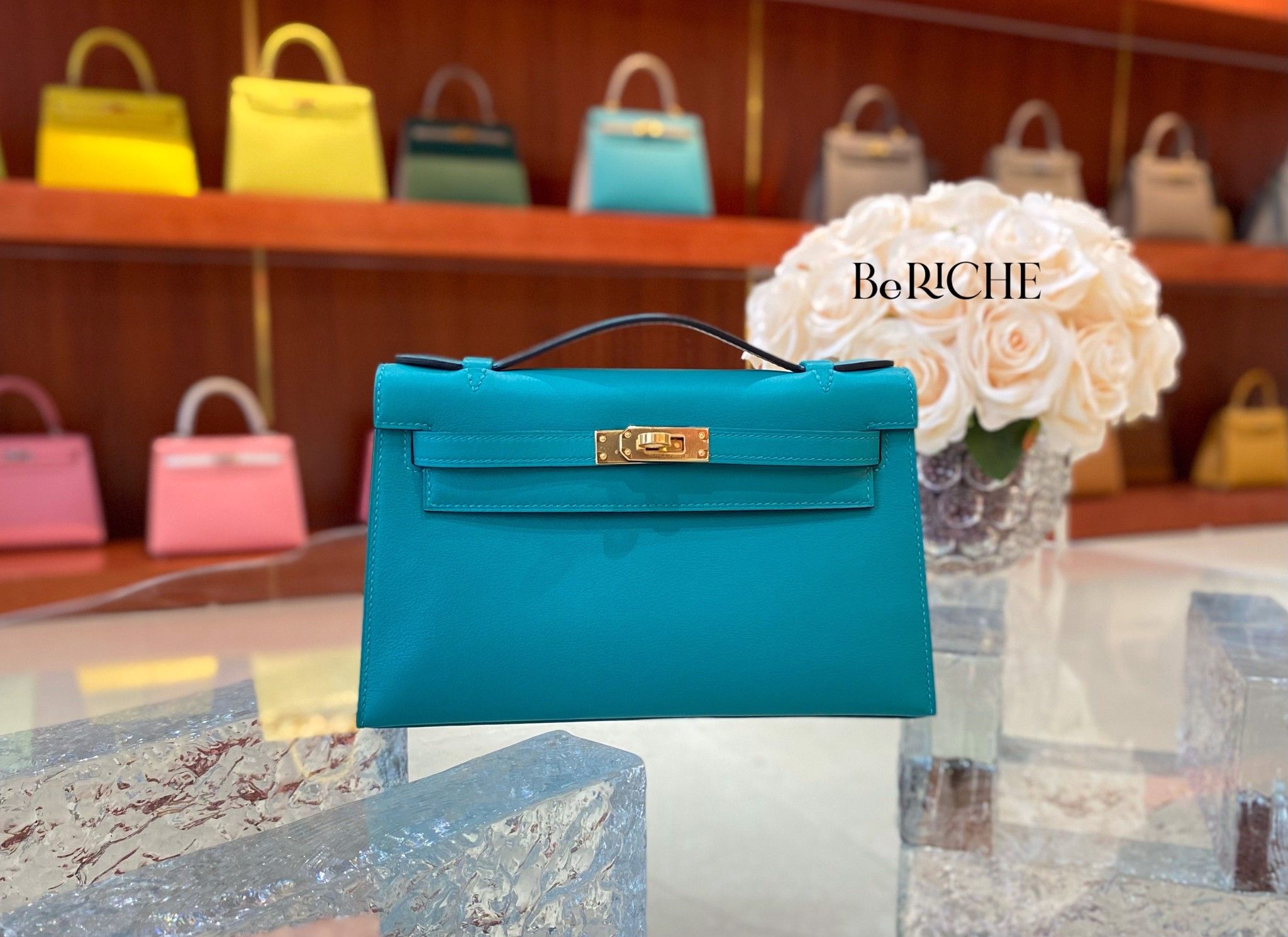 Kelly Pochette KP22 Swift Leather Bleu Paon GHW