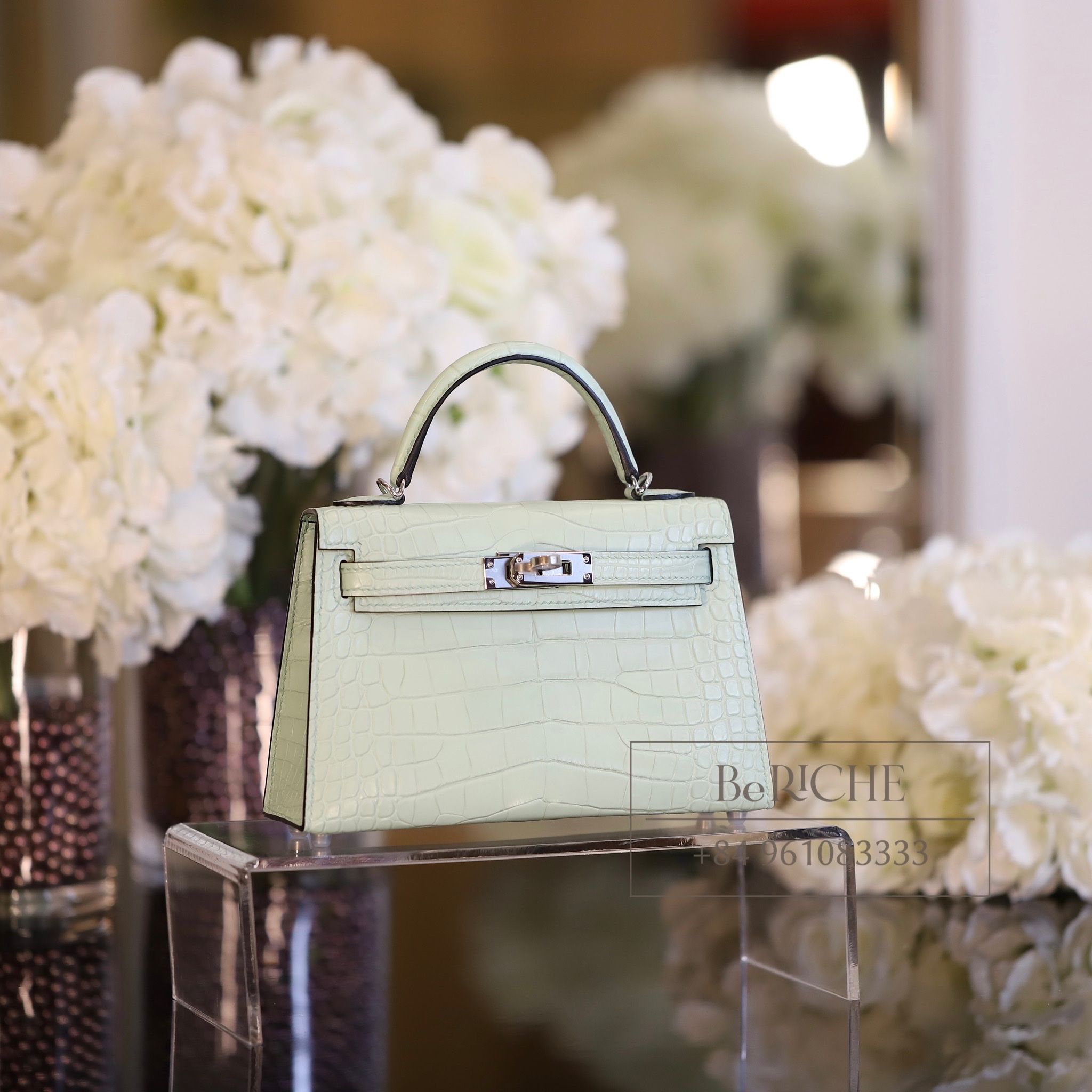 Kelly Mini K20 Matte Alligator Crocodile Vert d’eau