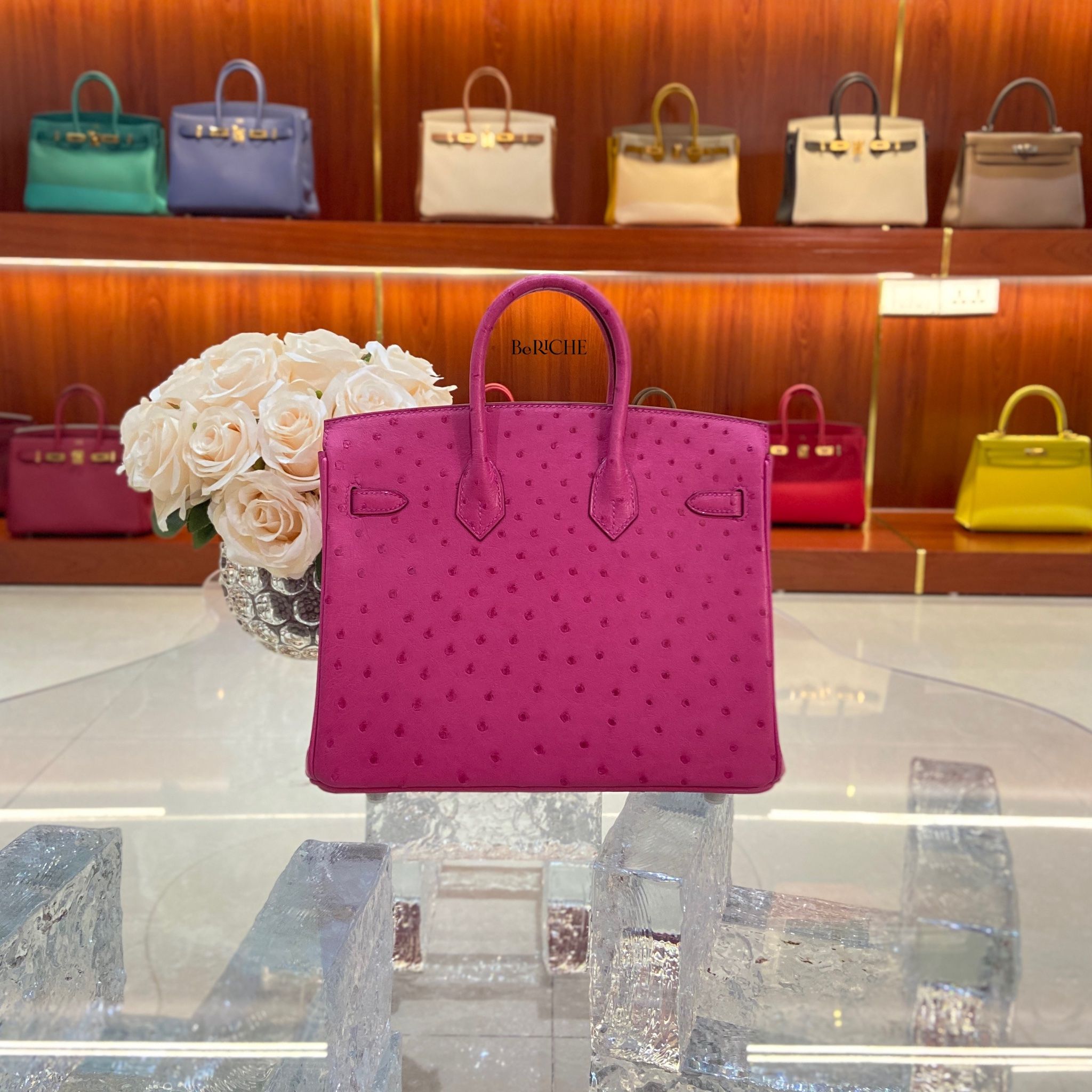 Birkin B25 Otrich Fuchsia PHW