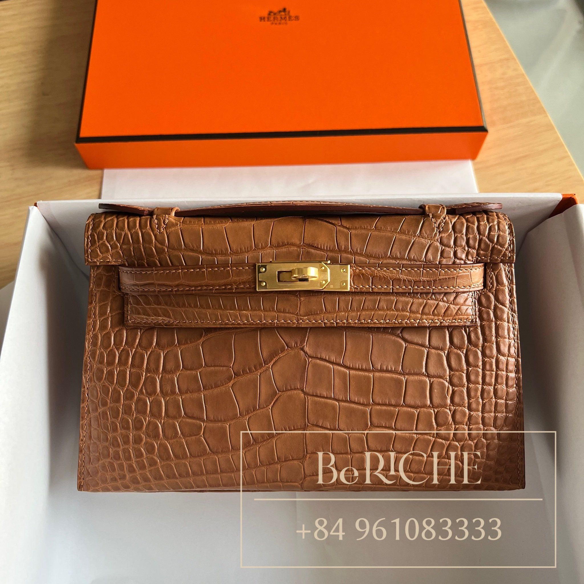 Kelly Pochette KP22 Crocodile Alligator Gold GHW