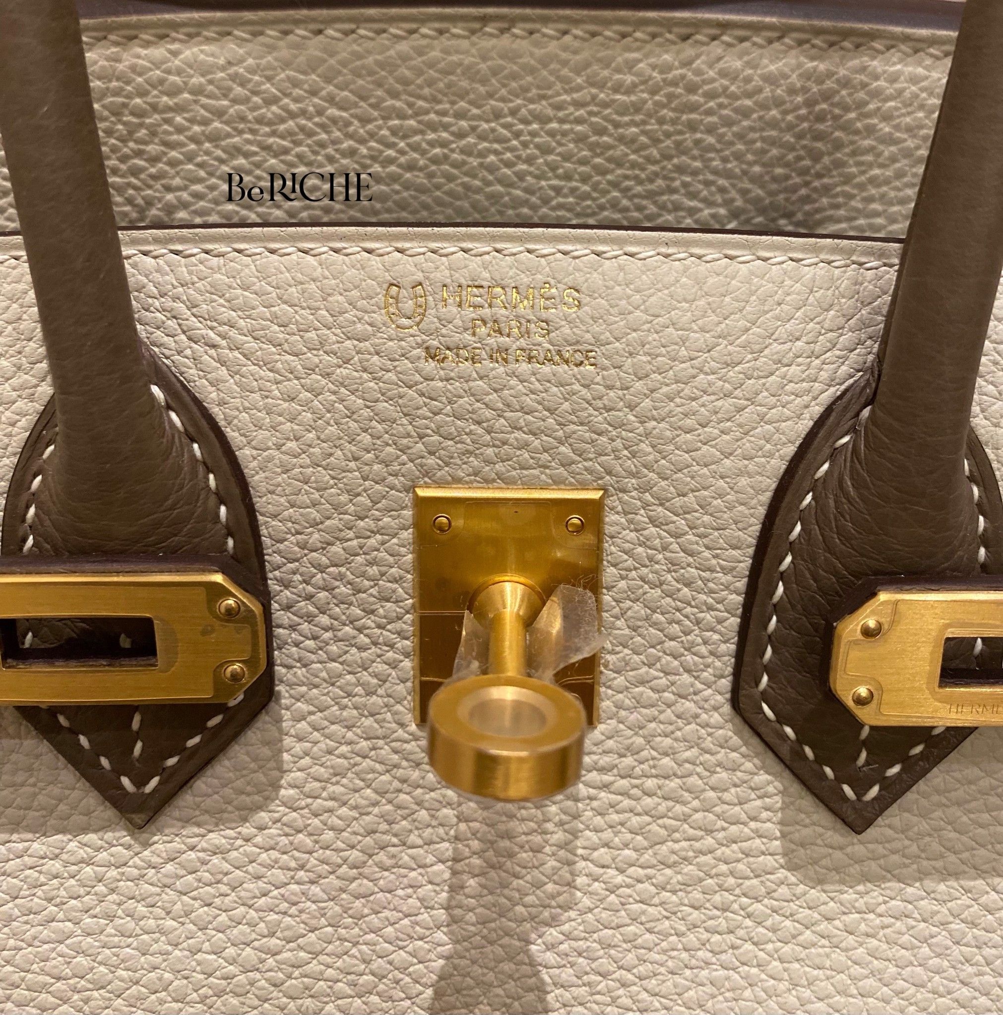 Birkin B25 Togo Bicolor Craie/ Etoupe Brushed GHW