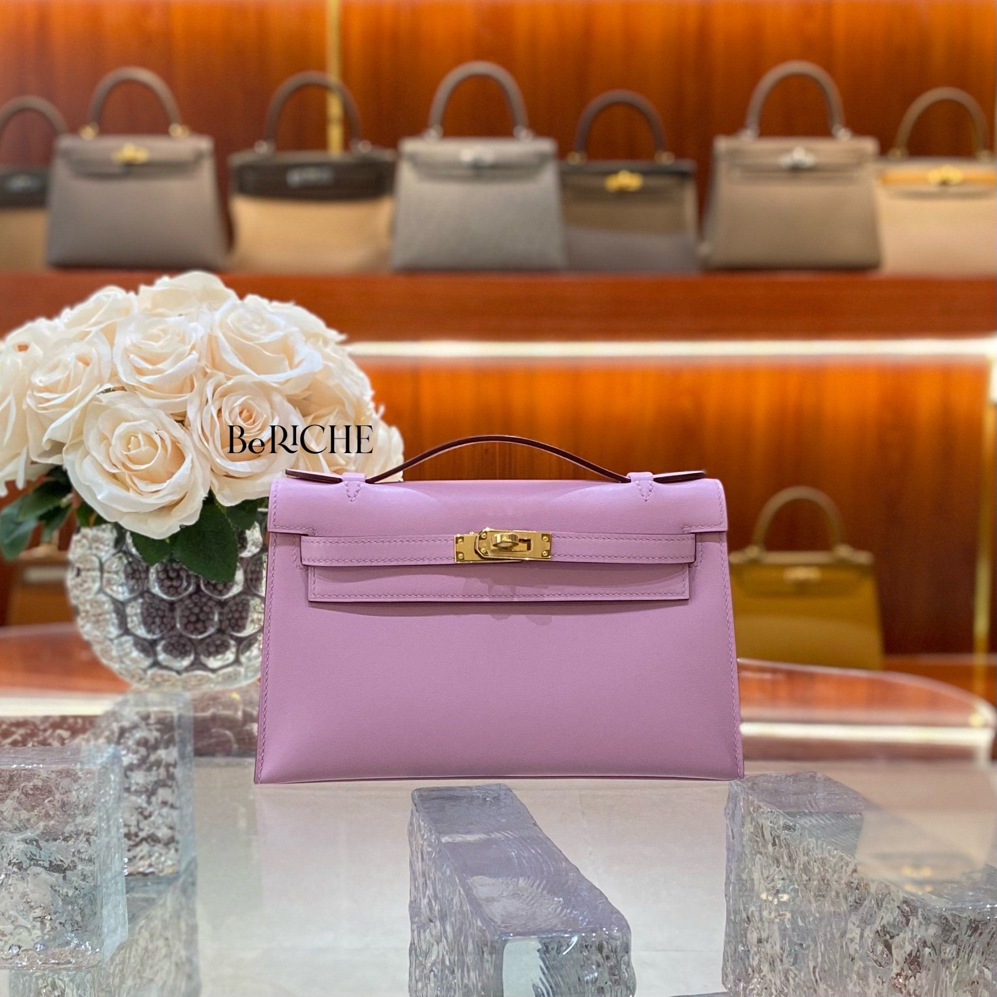 Kelly Pochette KP22 Swift Leather Mauve GHW