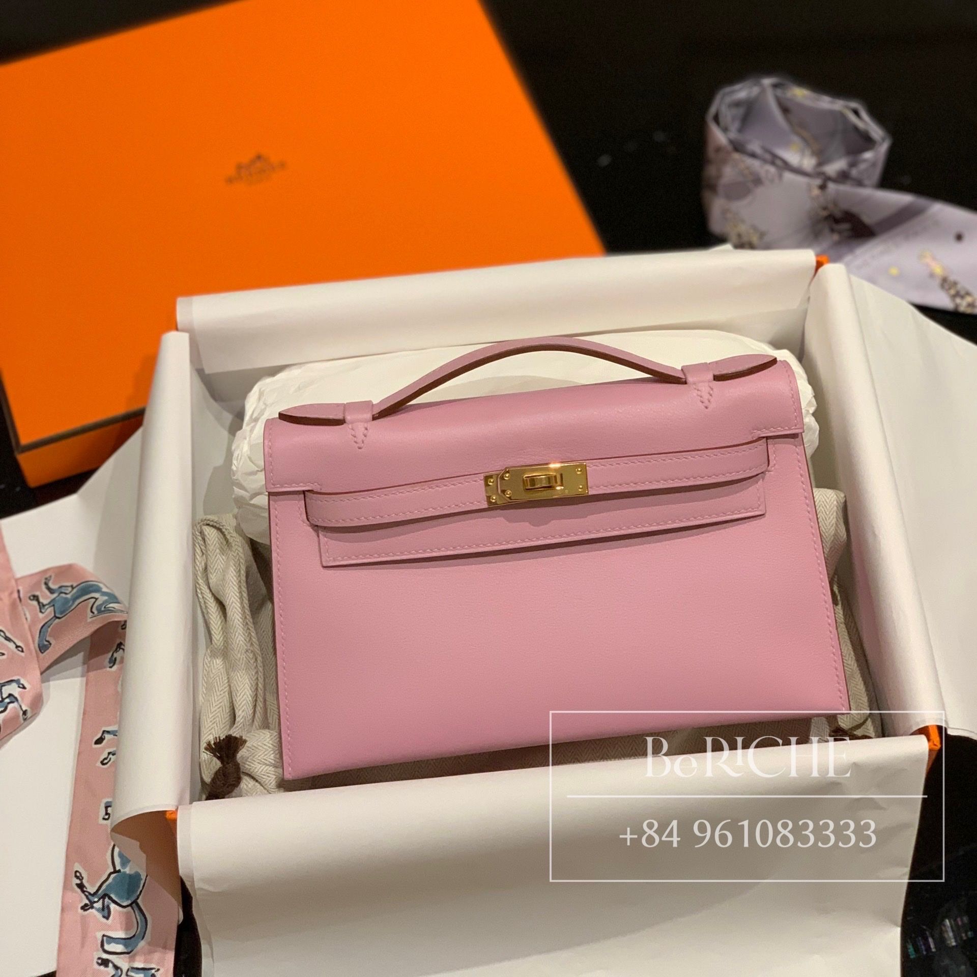 Kelly Pochette KP22 Swift Leather Mauve GHW