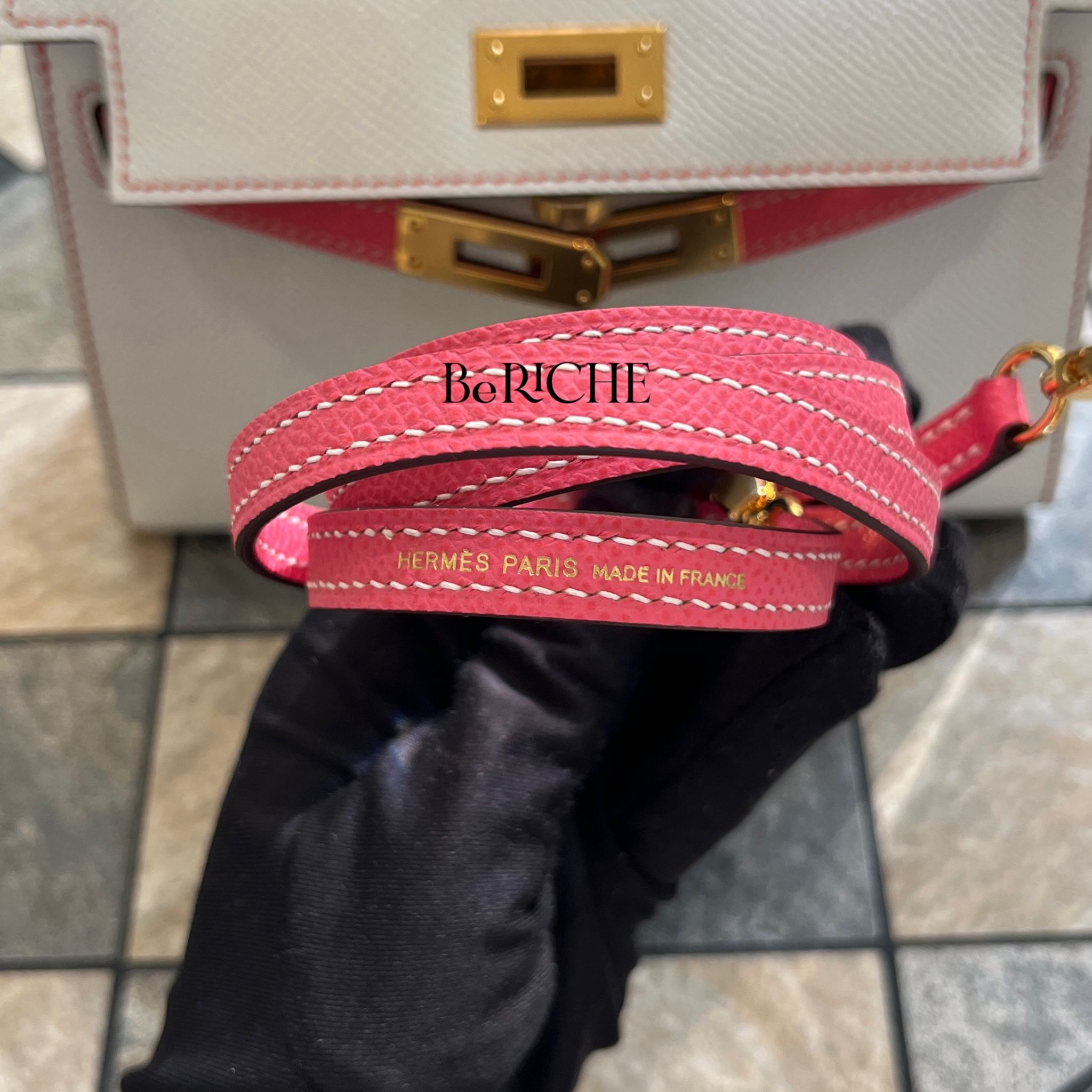 Kelly Mini Hss K20 Epsom Bicolor (Blanc/Rose Azalle)