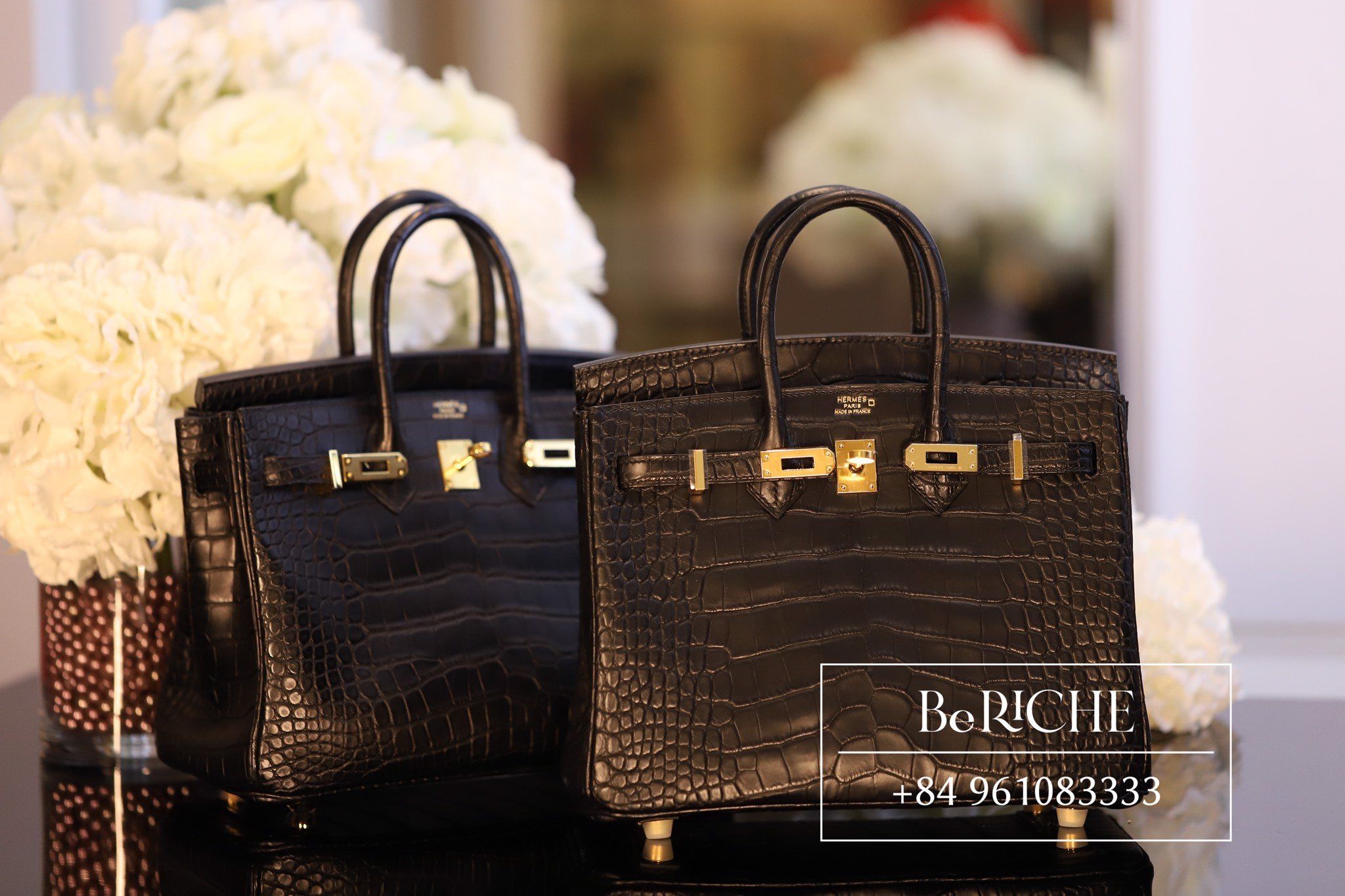Birkin B25 Crocodile Matte Alligator Noir Black GHW