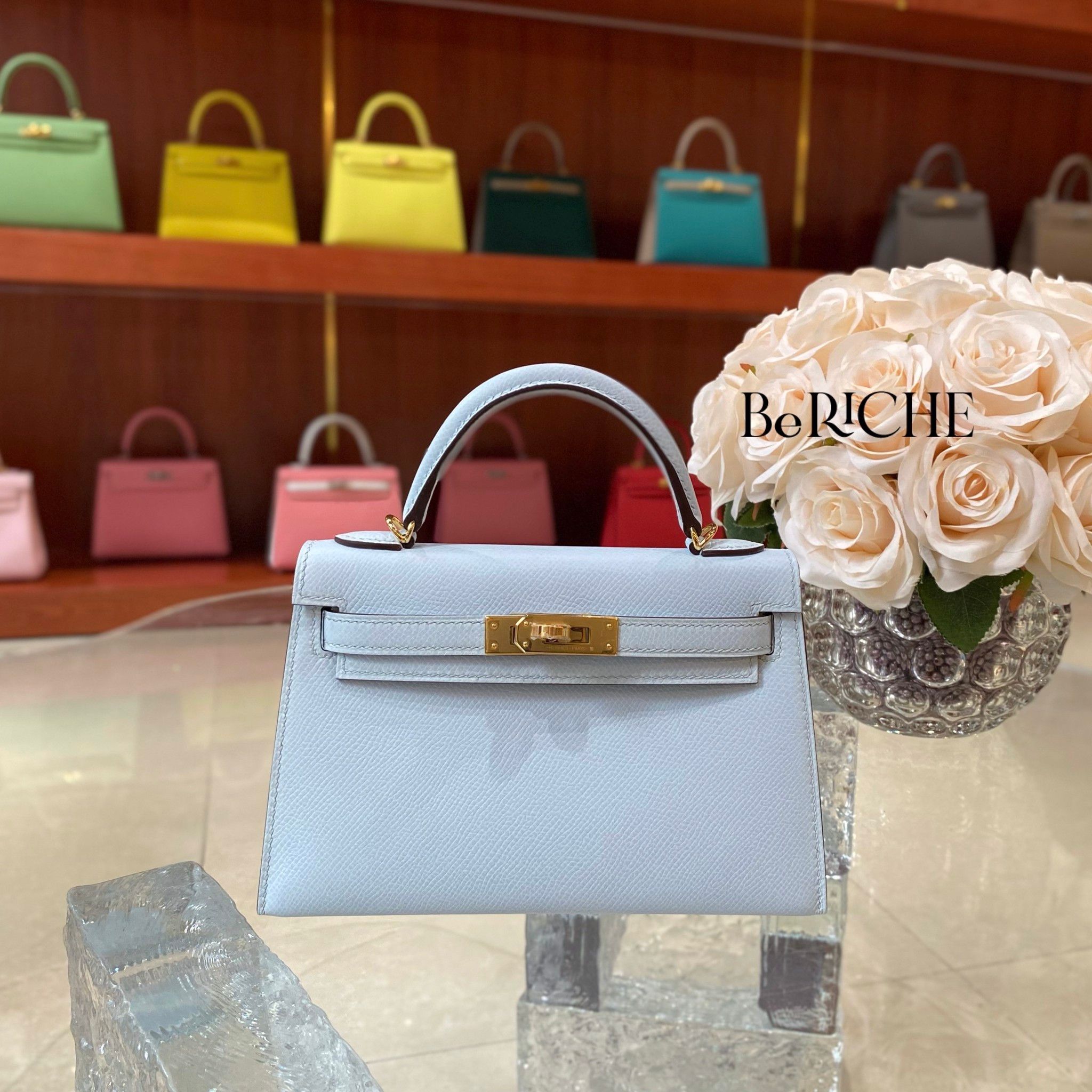 Kelly Mini Epsom Bleu Brume GHW
