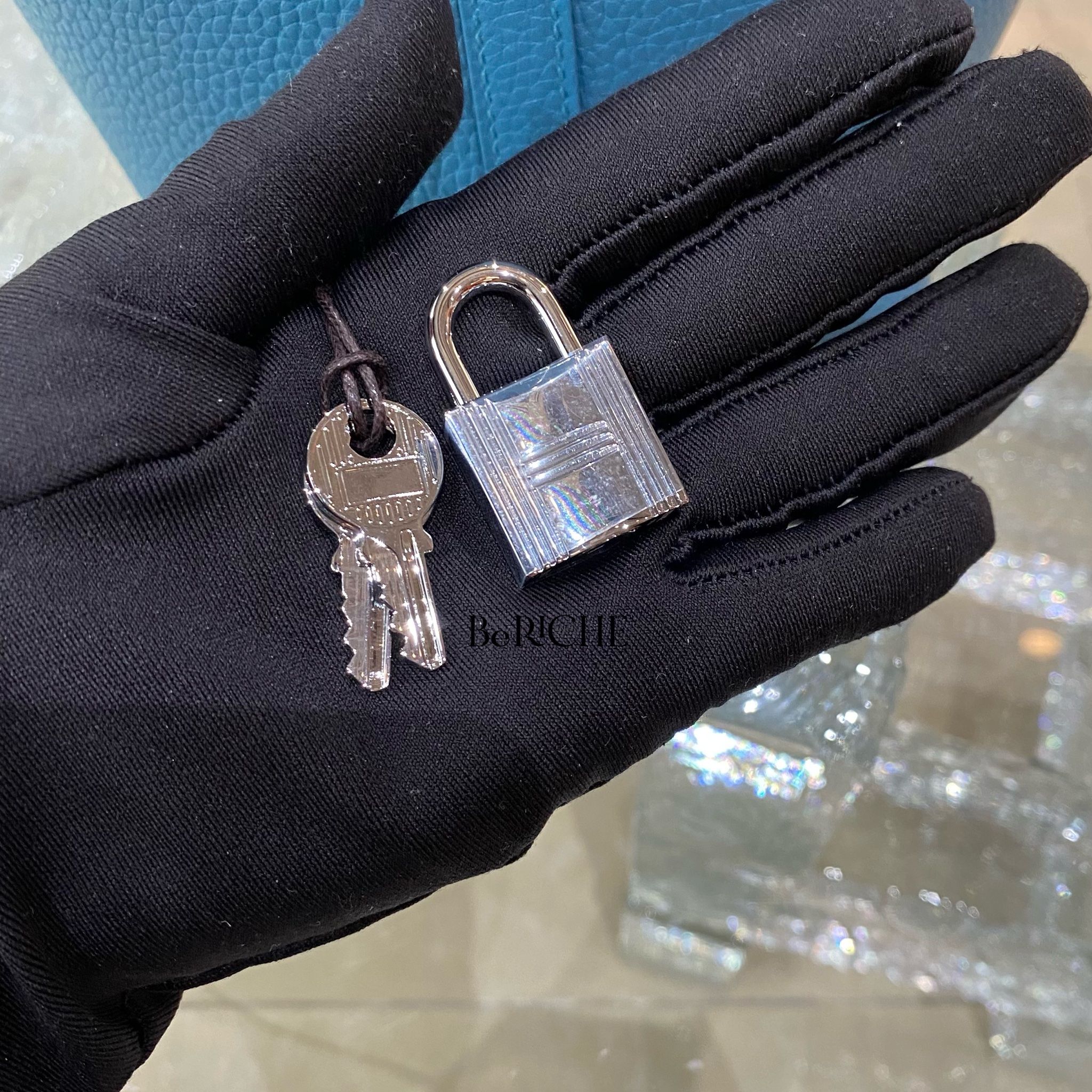 Picotin P18 Clemence Leather Blue Du Nord PHW