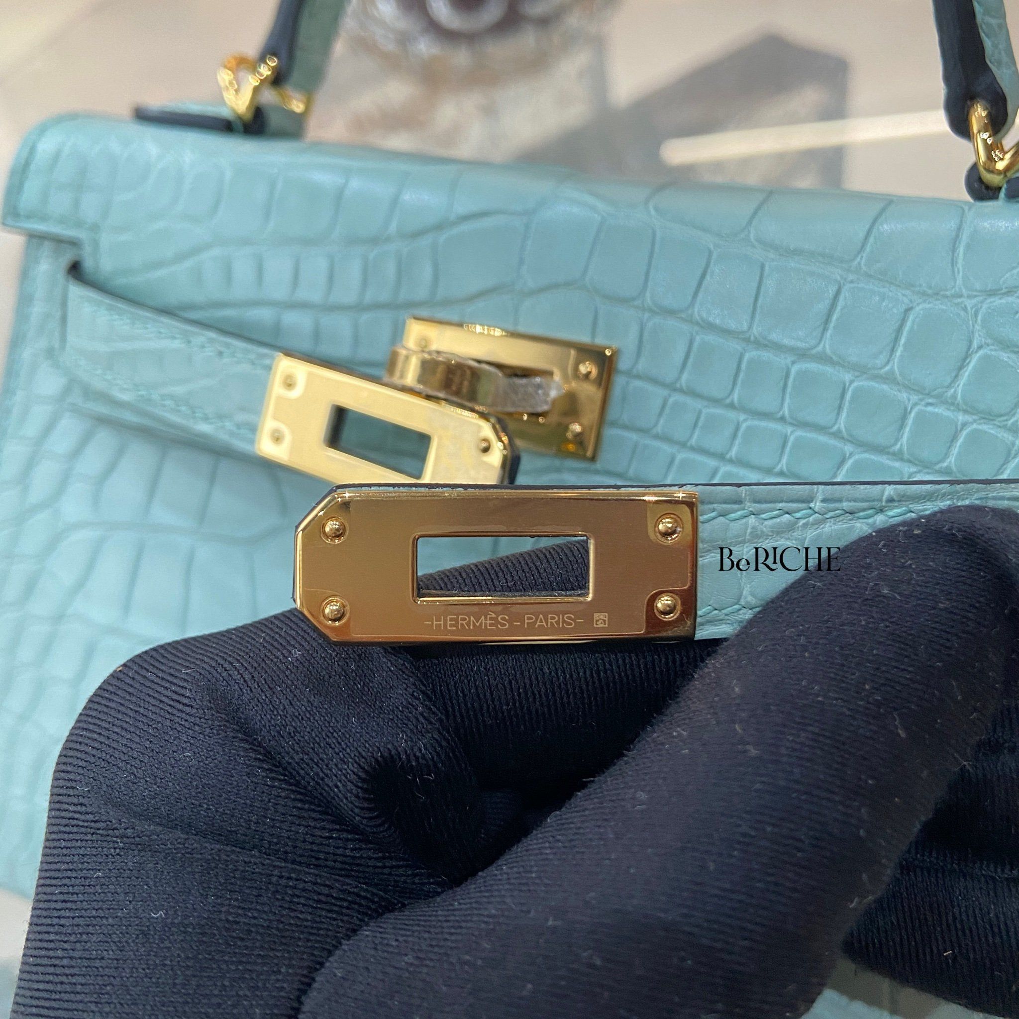 Kelly Mini K20 Matte Alligator Crocodile Vert d’eau GHW