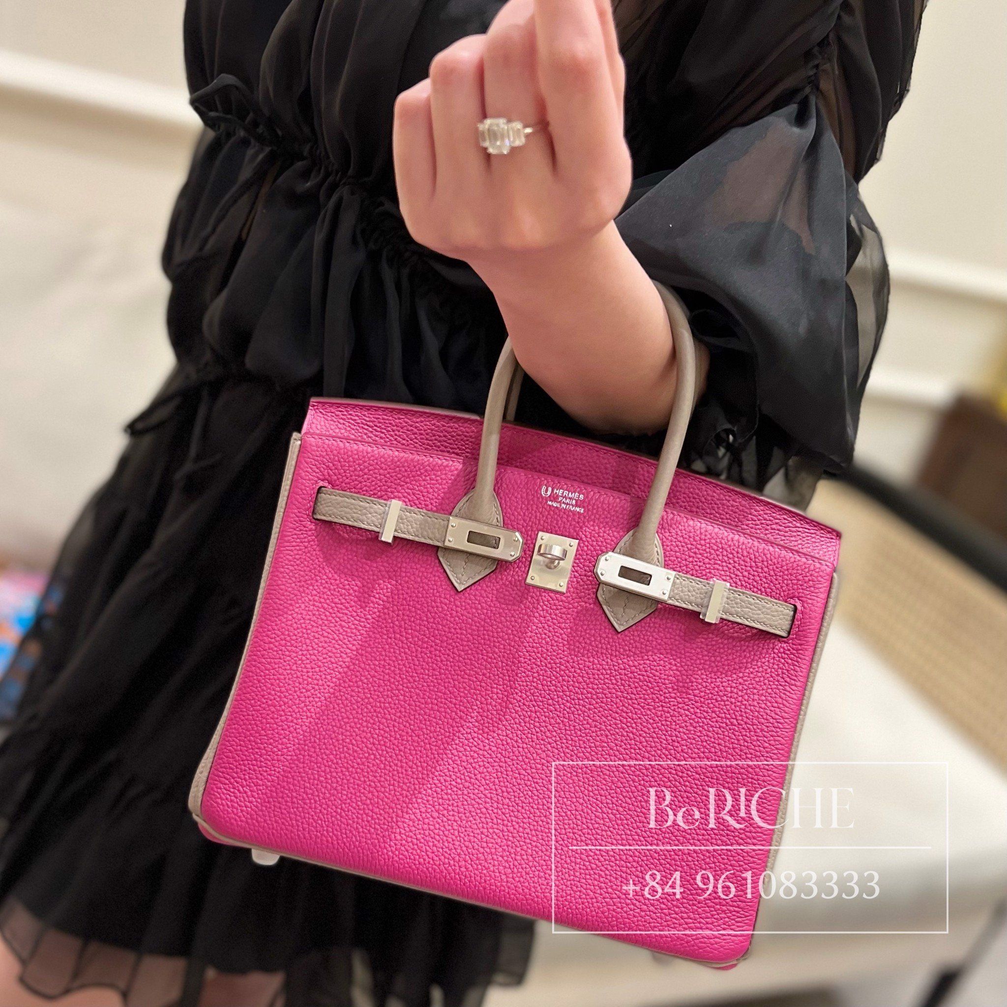 Birkin B25 Togo Bicolor Rose Purple/ Gris Asphalt Brushed PHW