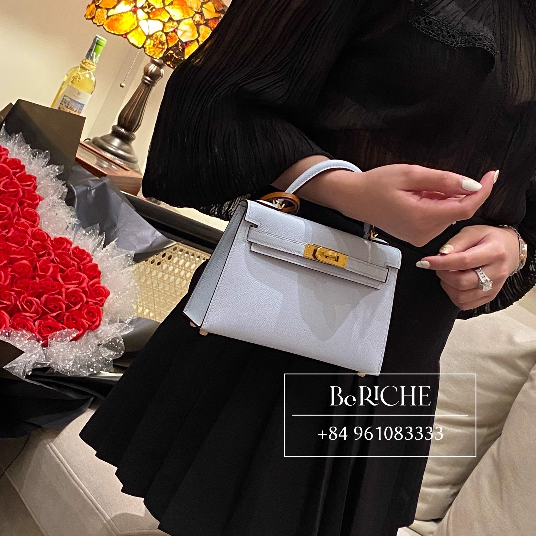 Kelly Mini Epsom Bleu Brume GHW