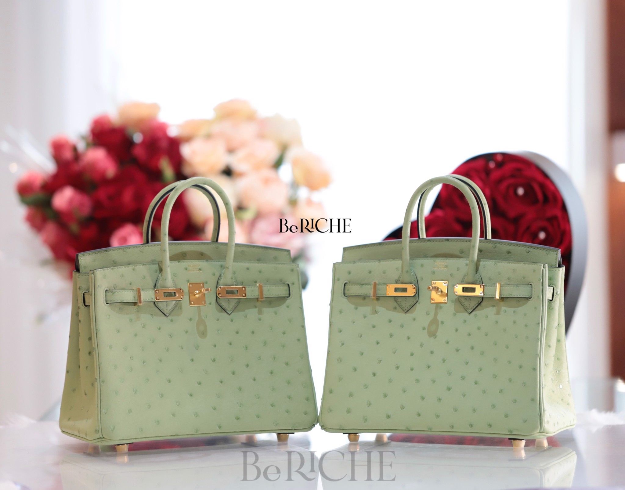 Birkin B25 Ostrich Vert Criquet GHW