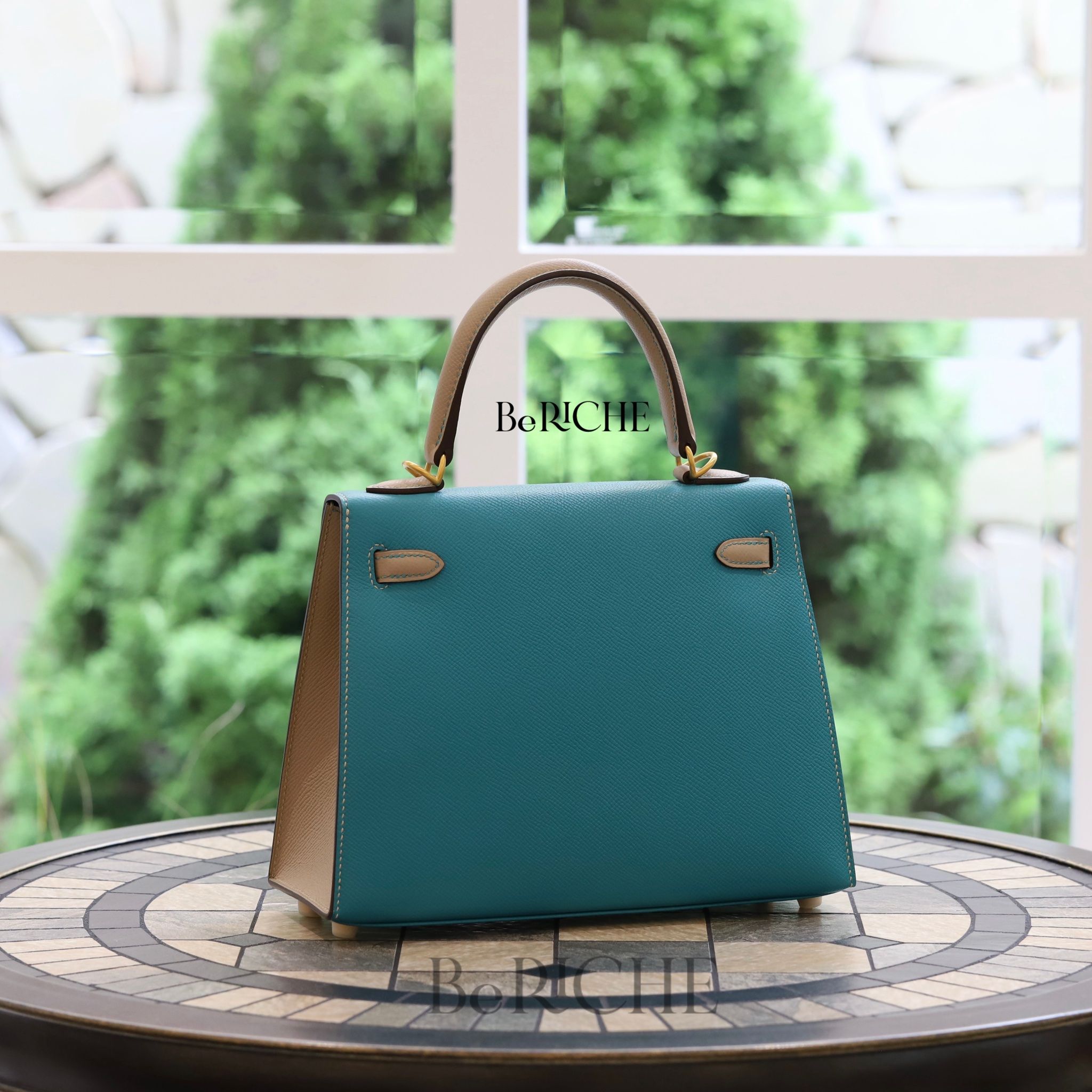 Kelly Hss K25 Epsom Bicolor (Bleu Paon/Trench)