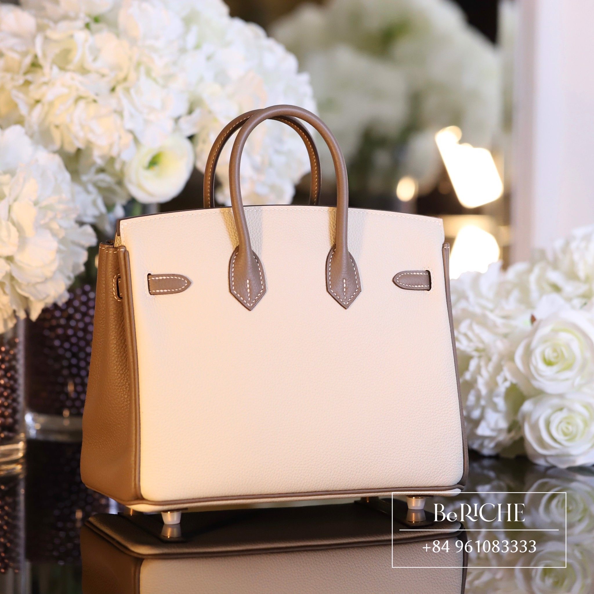 Birkin B25 Togo Bicolor Craie/ Etoupe Brushed GHW