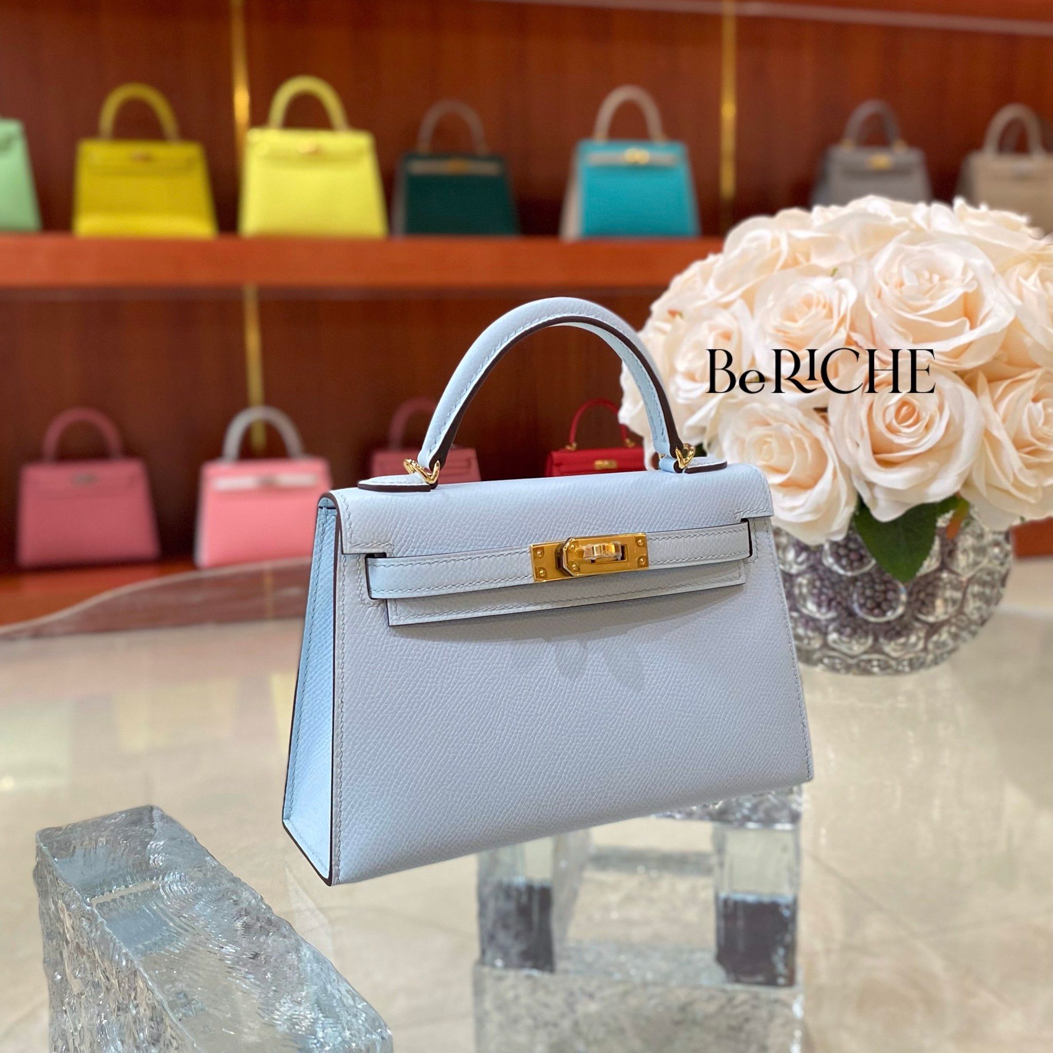 Kelly Mini Epsom Bleu Brume GHW