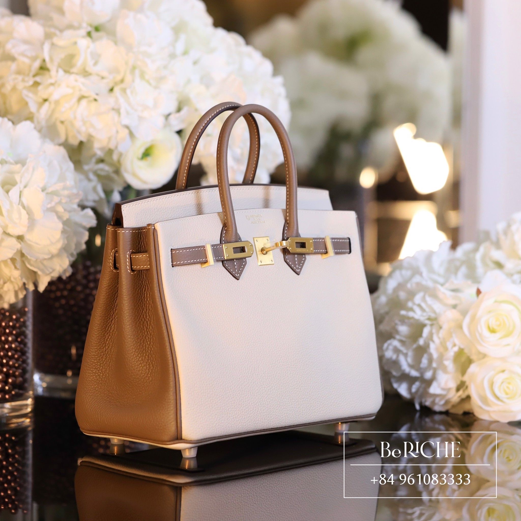 Birkin B25 Togo Bicolor Craie/ Etoupe Brushed GHW