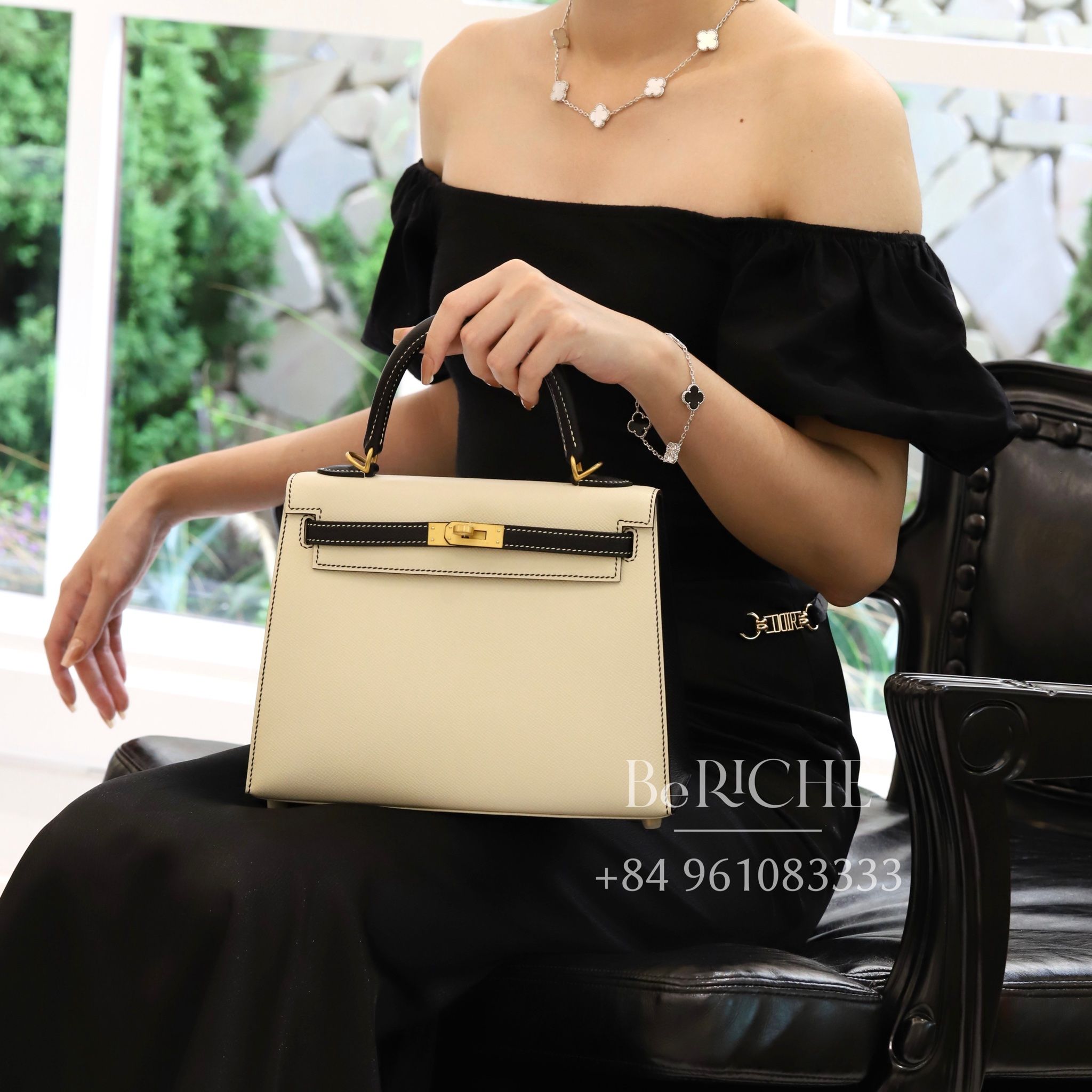 Kelly Hss K25 Epsom Bicolor (Craie/Black) GHW