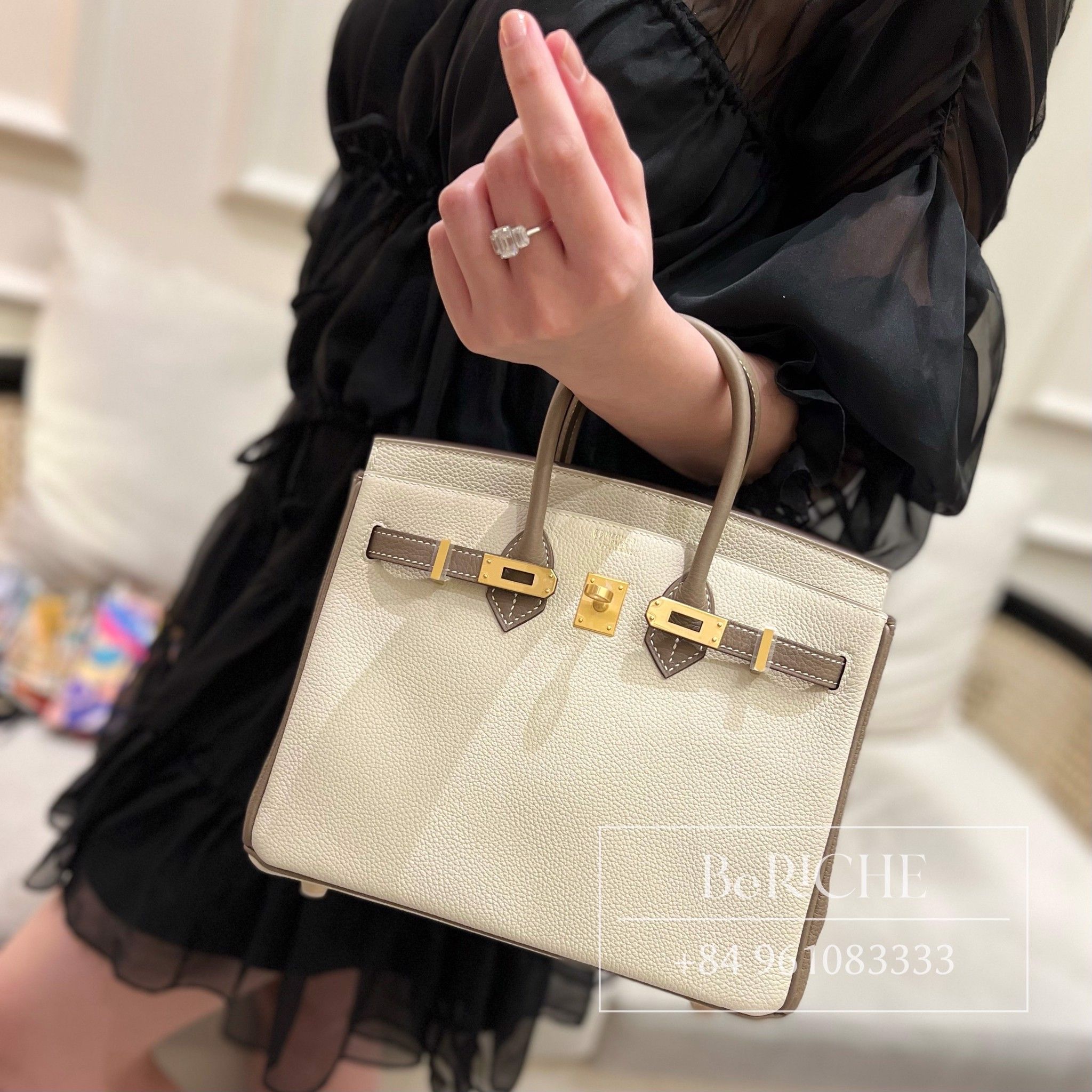Birkin B25 Togo Bicolor Craie/ Etoupe Brushed GHW