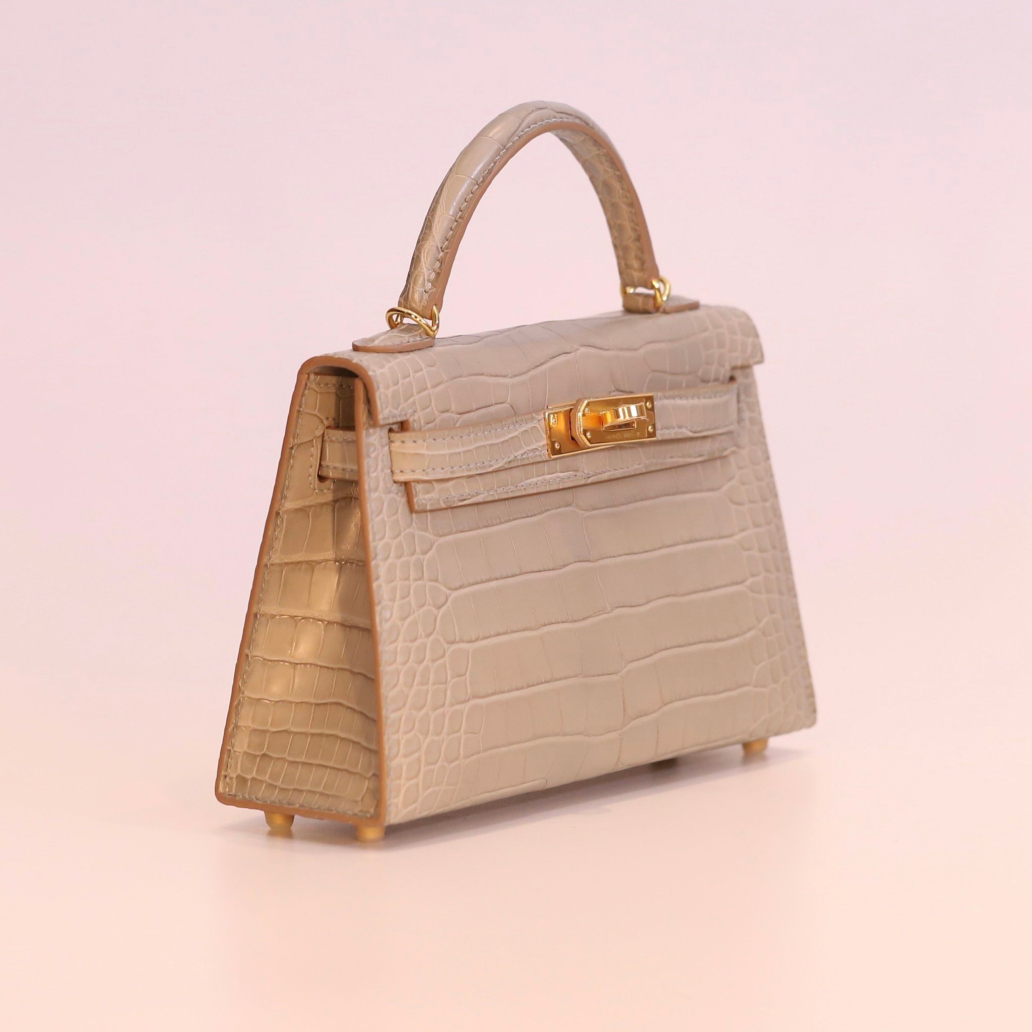 Kelly Mini K20 Crocodile Gris Perle GHW