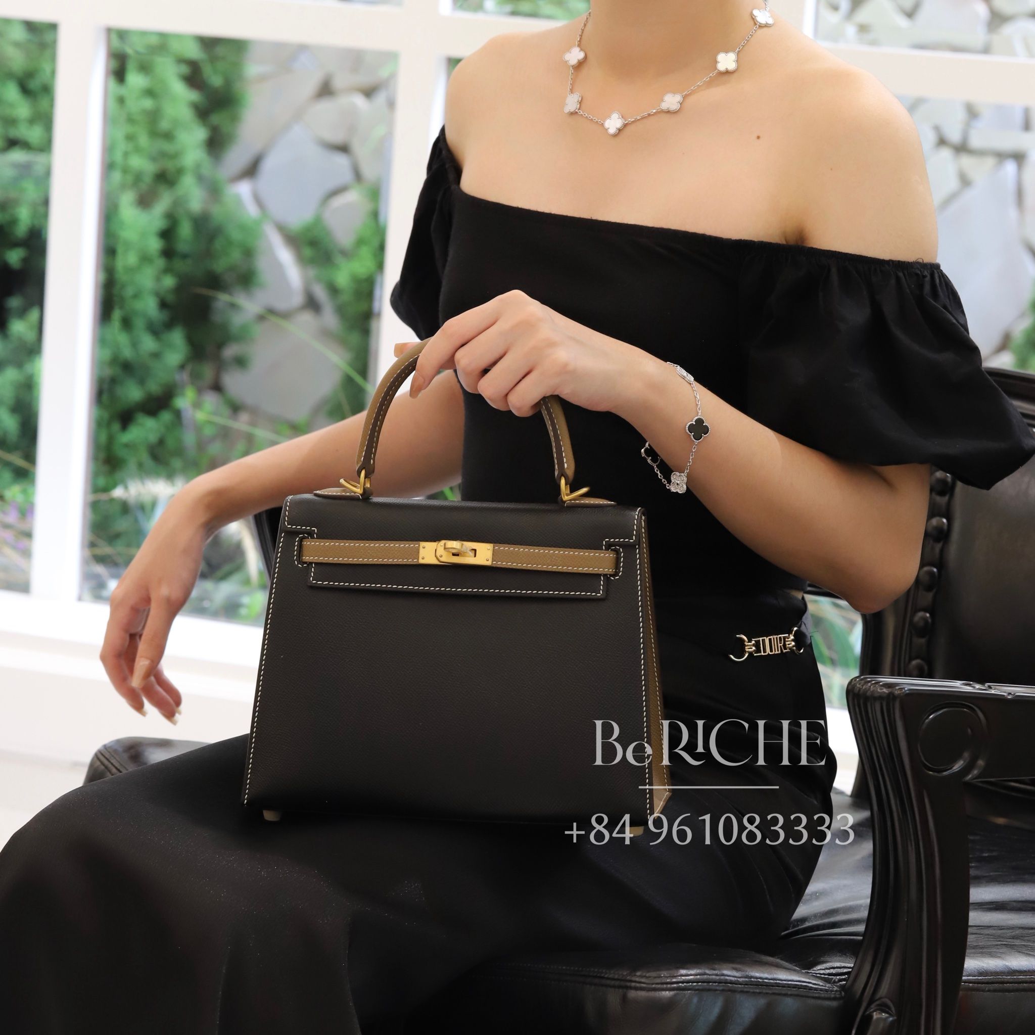 Kelly Hss K25 Epsom Bicolor (Noir Black/Etoupe)