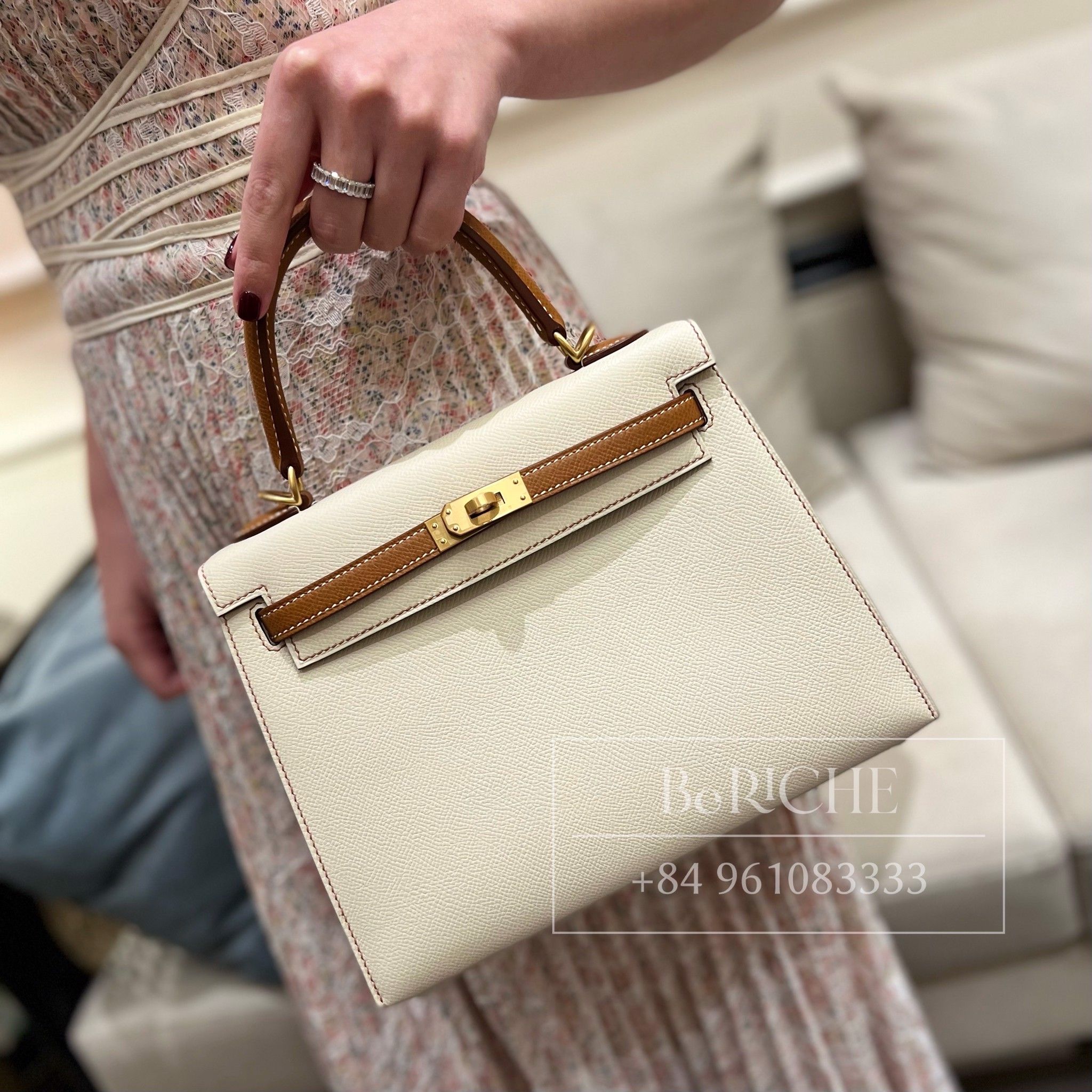 Kelly K25 Epsom Bicolor (Craie/Gold) GHW