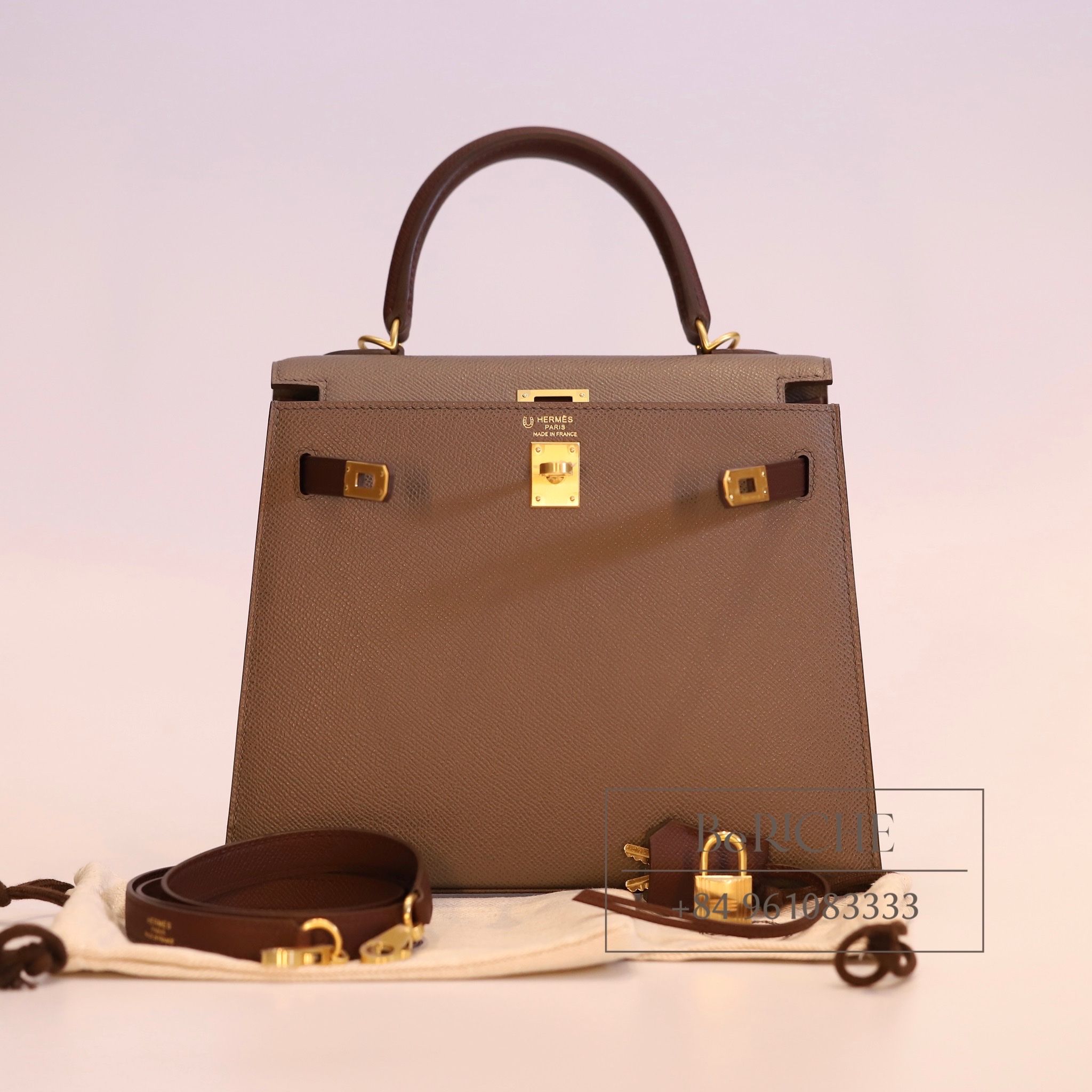 Kelly K25 Epsom Bicolor Etain/Bordeaux GHW