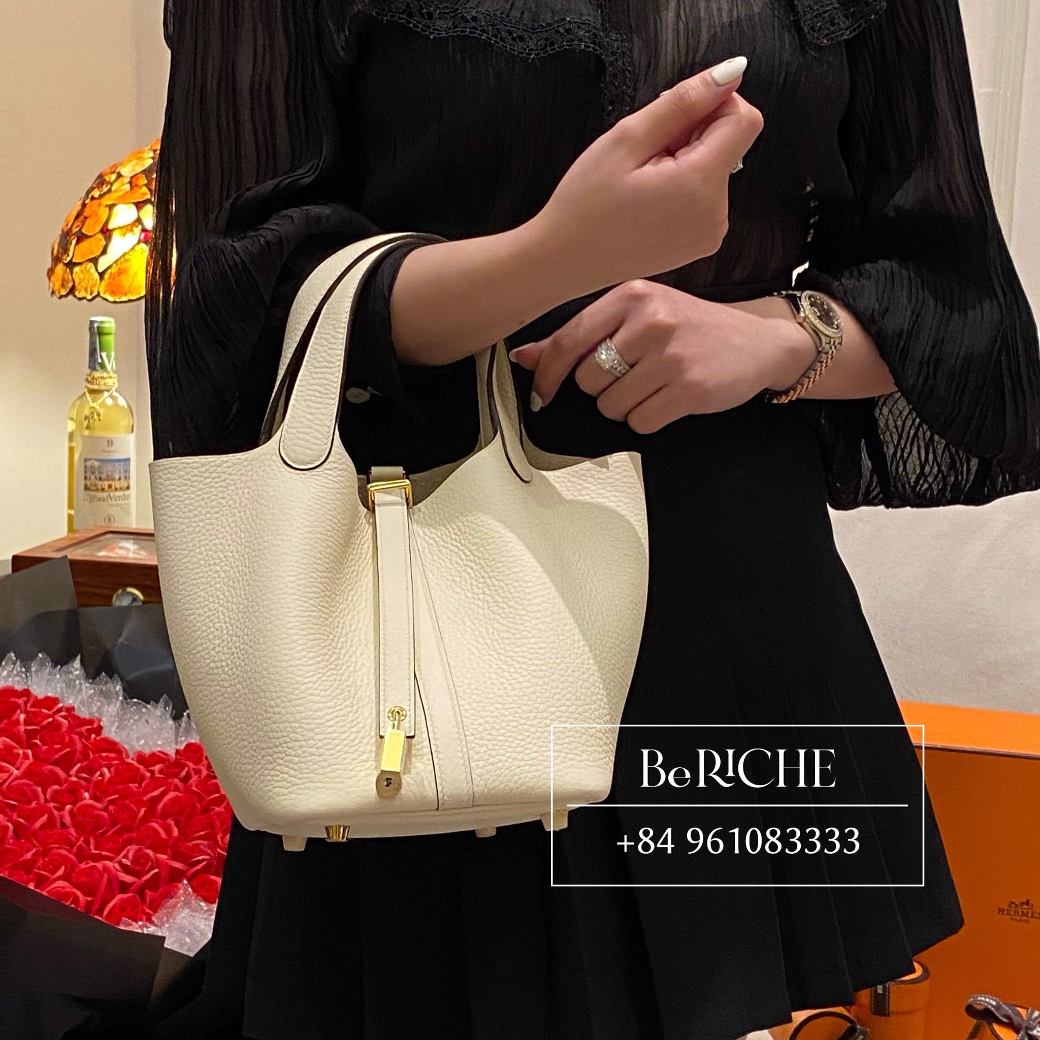 Picotin P18 Clemence Leather Nata GHW